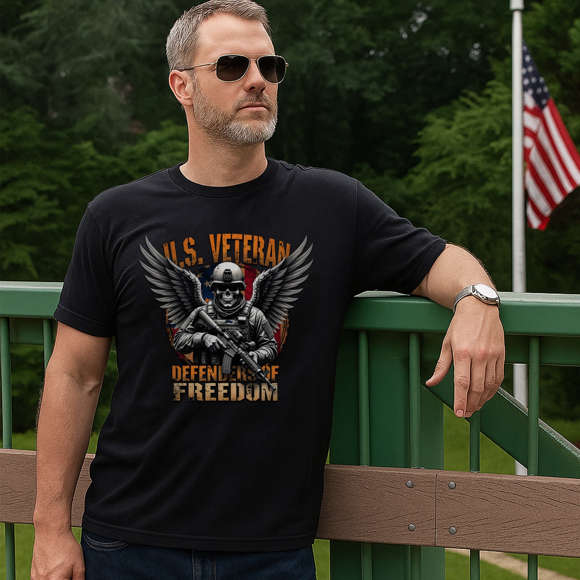 Defenders of Freedom Proud US Military Veteran Patriotic Service T-Shirt