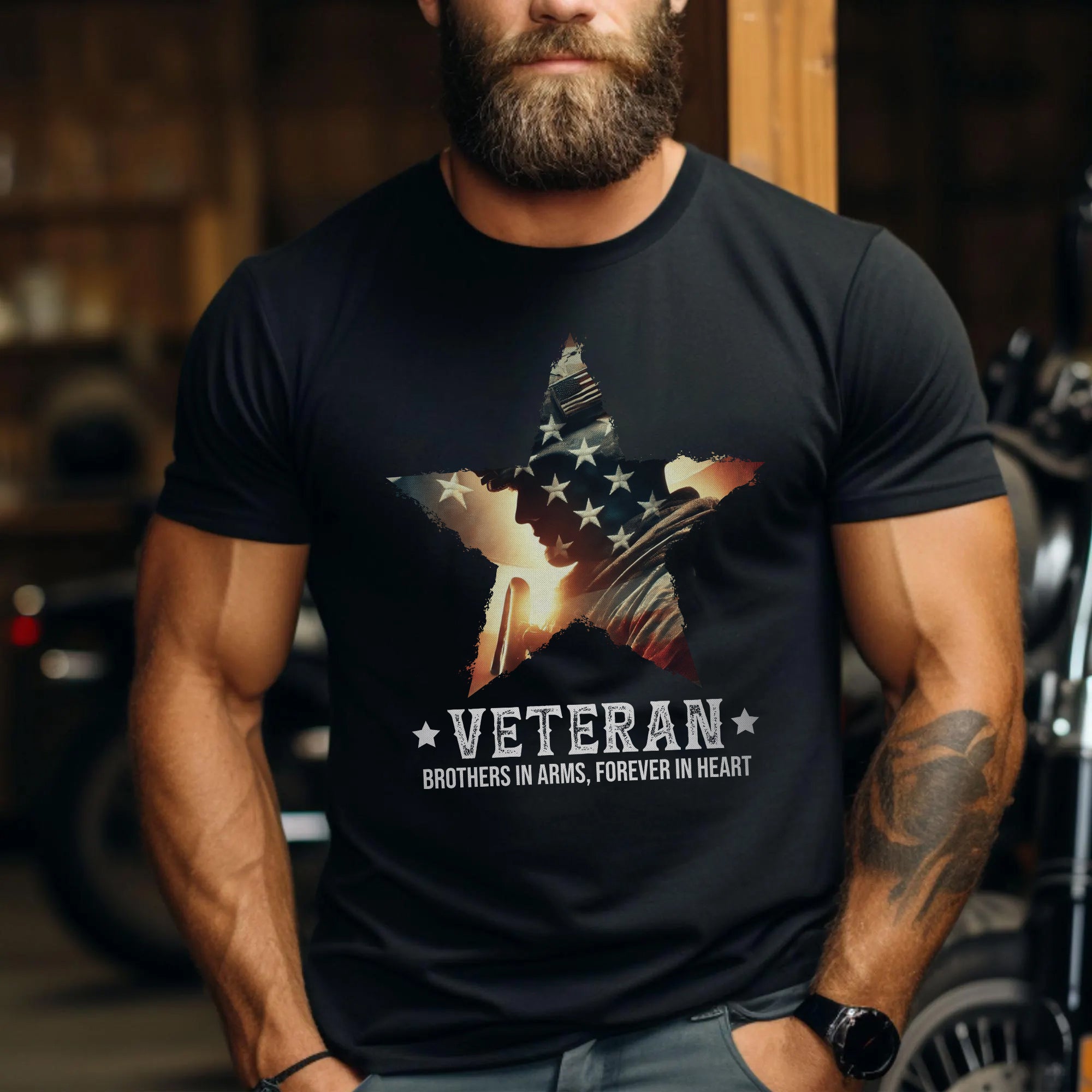 Brothers in Arms Forever in Heart Proud US Military Veteran Patriotic Pride T-Shirt