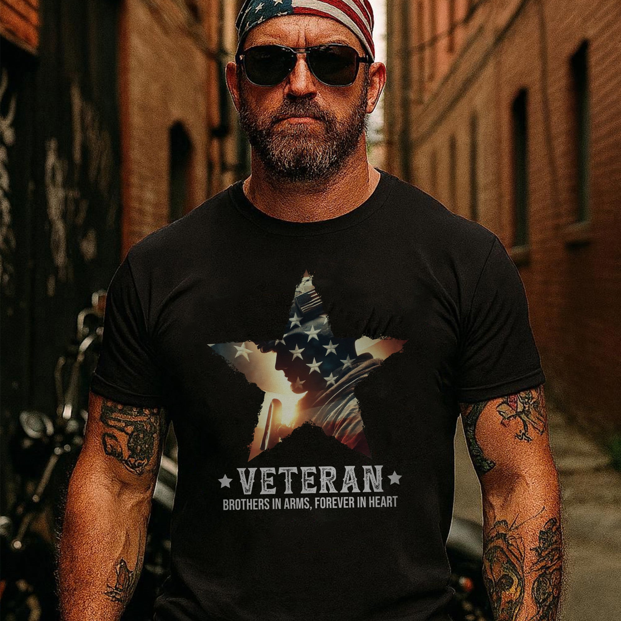Brothers in Arms Forever in Heart Proud US Military Veteran Patriotic Pride T-Shirt
