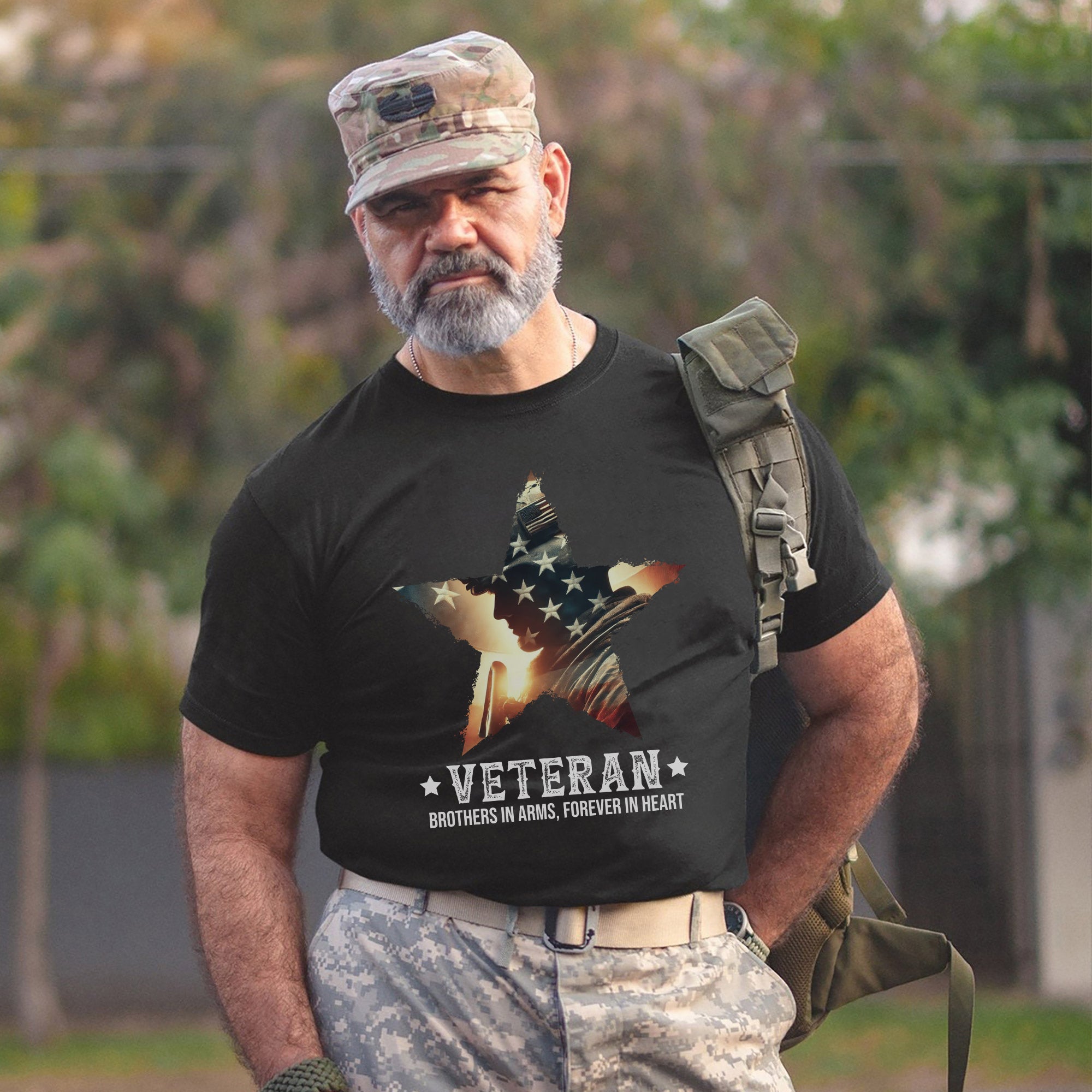 Brothers in Arms Forever in Heart Proud US Military Veteran Patriotic Pride T-Shirt