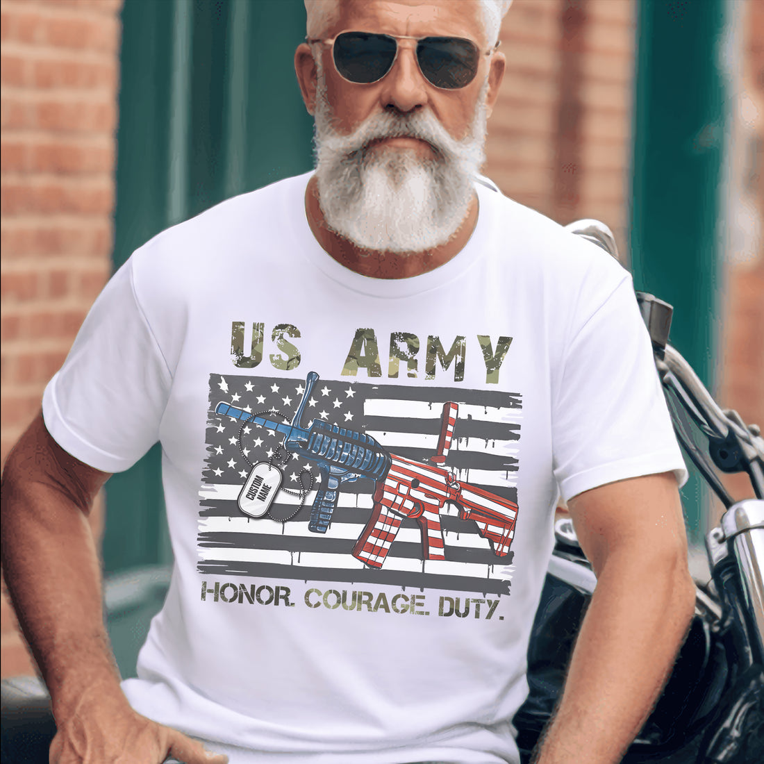 Honor Courage Duty Proud US Military Veteran Patriotic Service Personalized T-Shirt