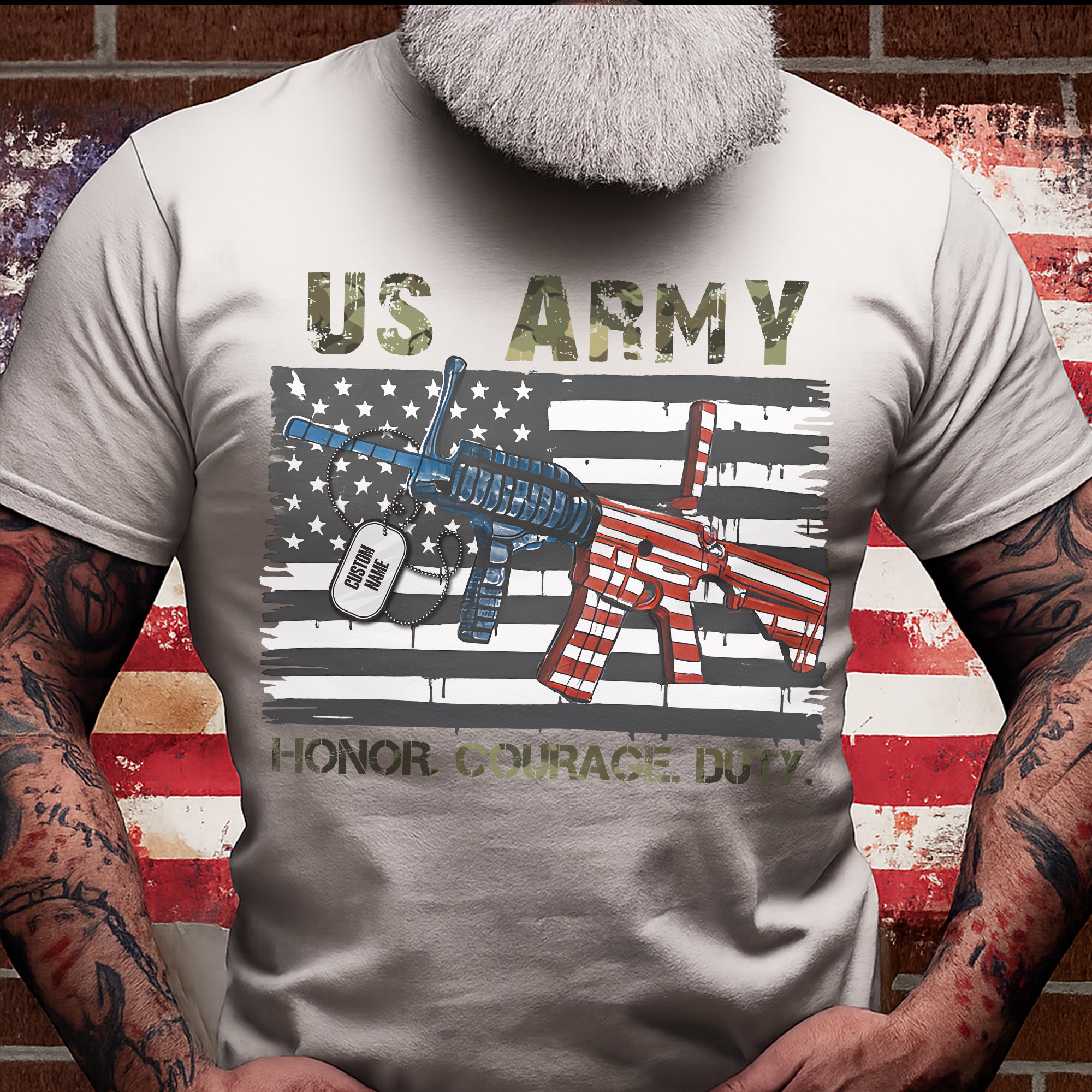 Honor Courage Duty Proud US Military Veteran Patriotic Service Personalized T-Shirt