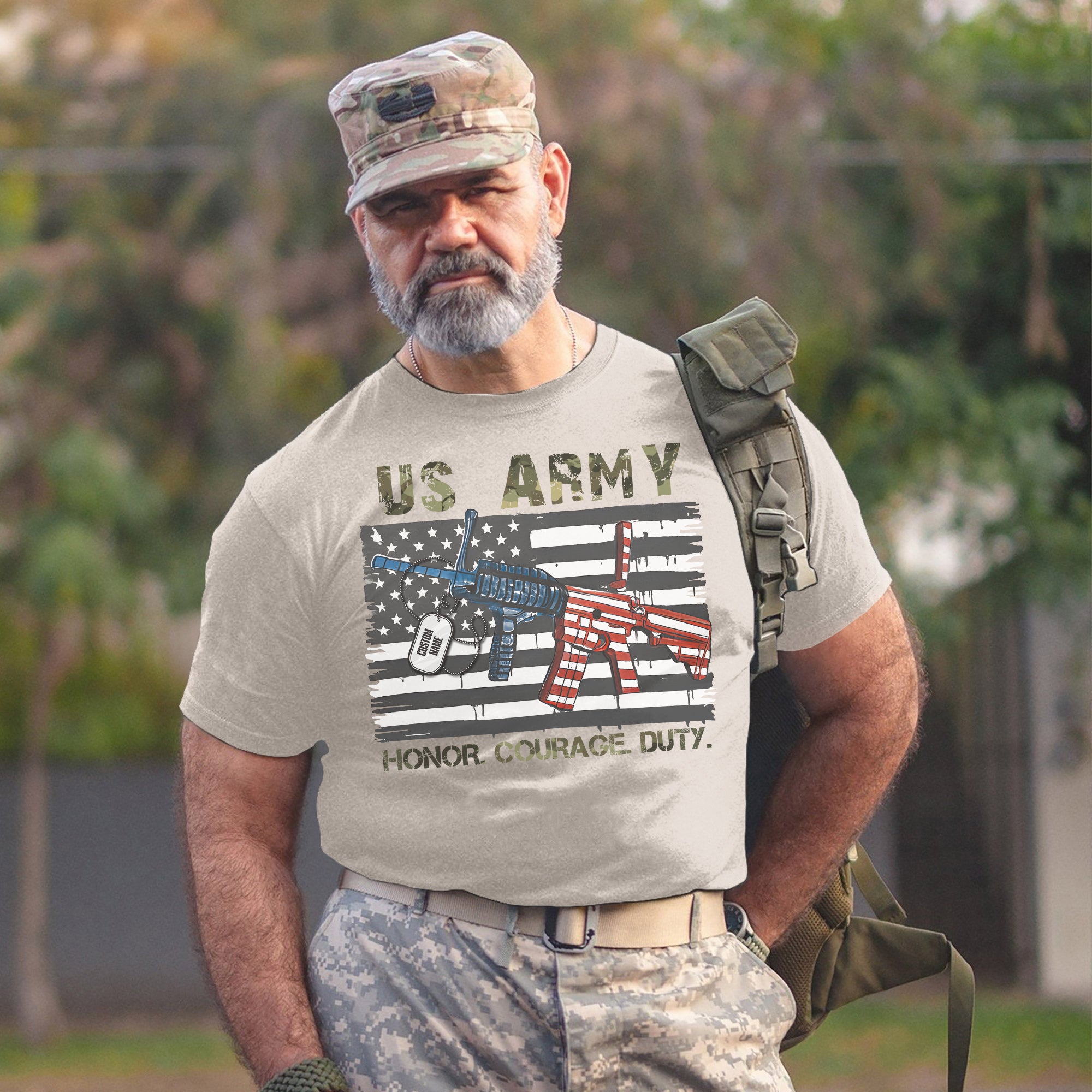 Honor Courage Duty Proud US Military Veteran Patriotic Service Personalized T-Shirt