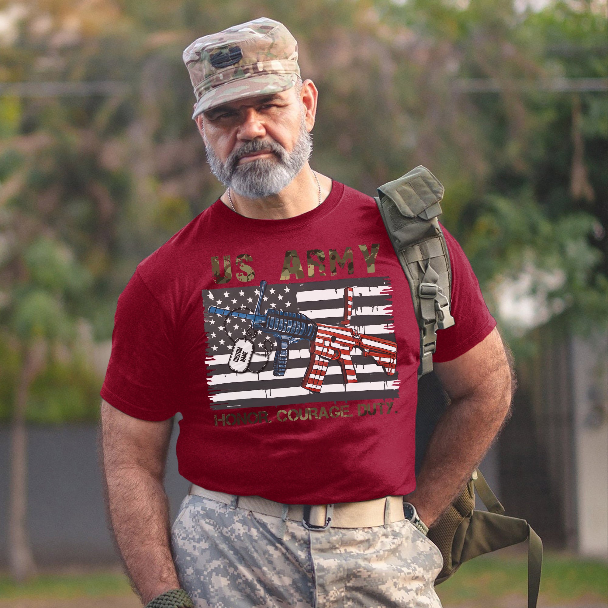 Honor Courage Duty Proud US Military Veteran Patriotic Service Personalized T-Shirt