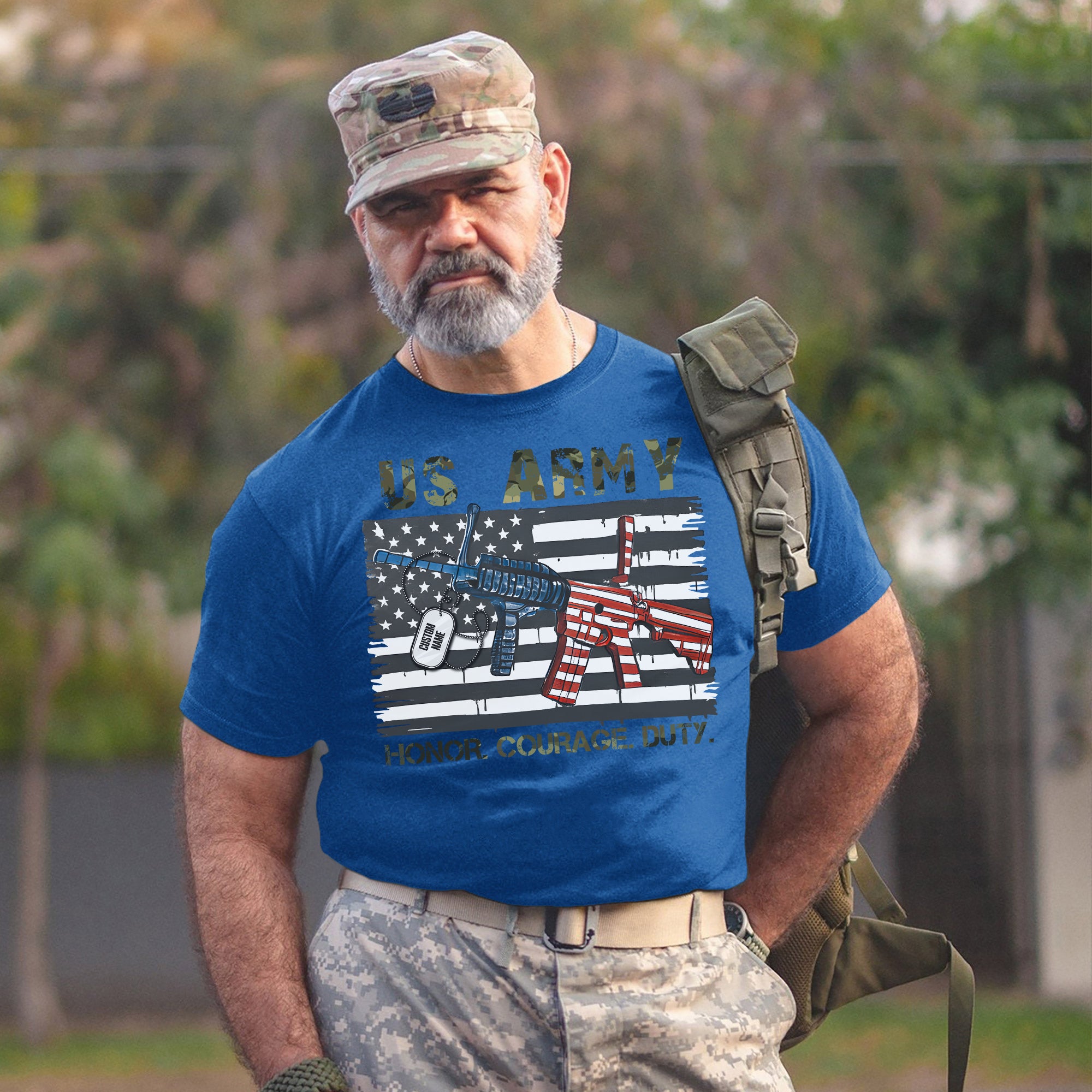 Honor Courage Duty Proud US Military Veteran Patriotic Service Personalized T-Shirt