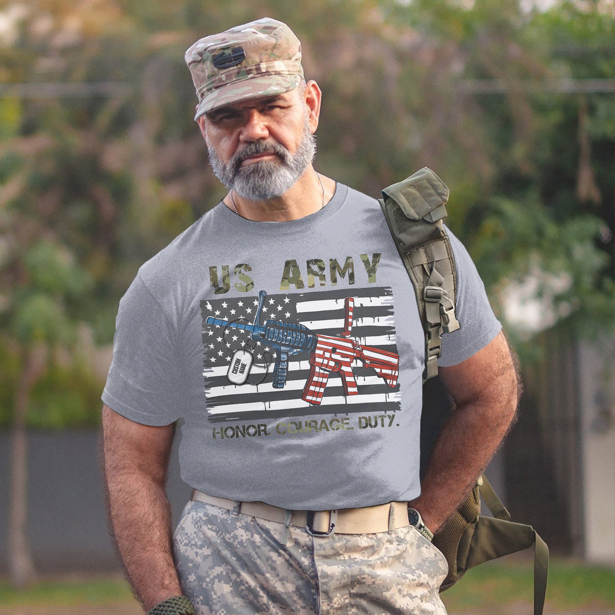Honor Courage Duty Proud US Military Veteran Patriotic Service Personalized T-Shirt