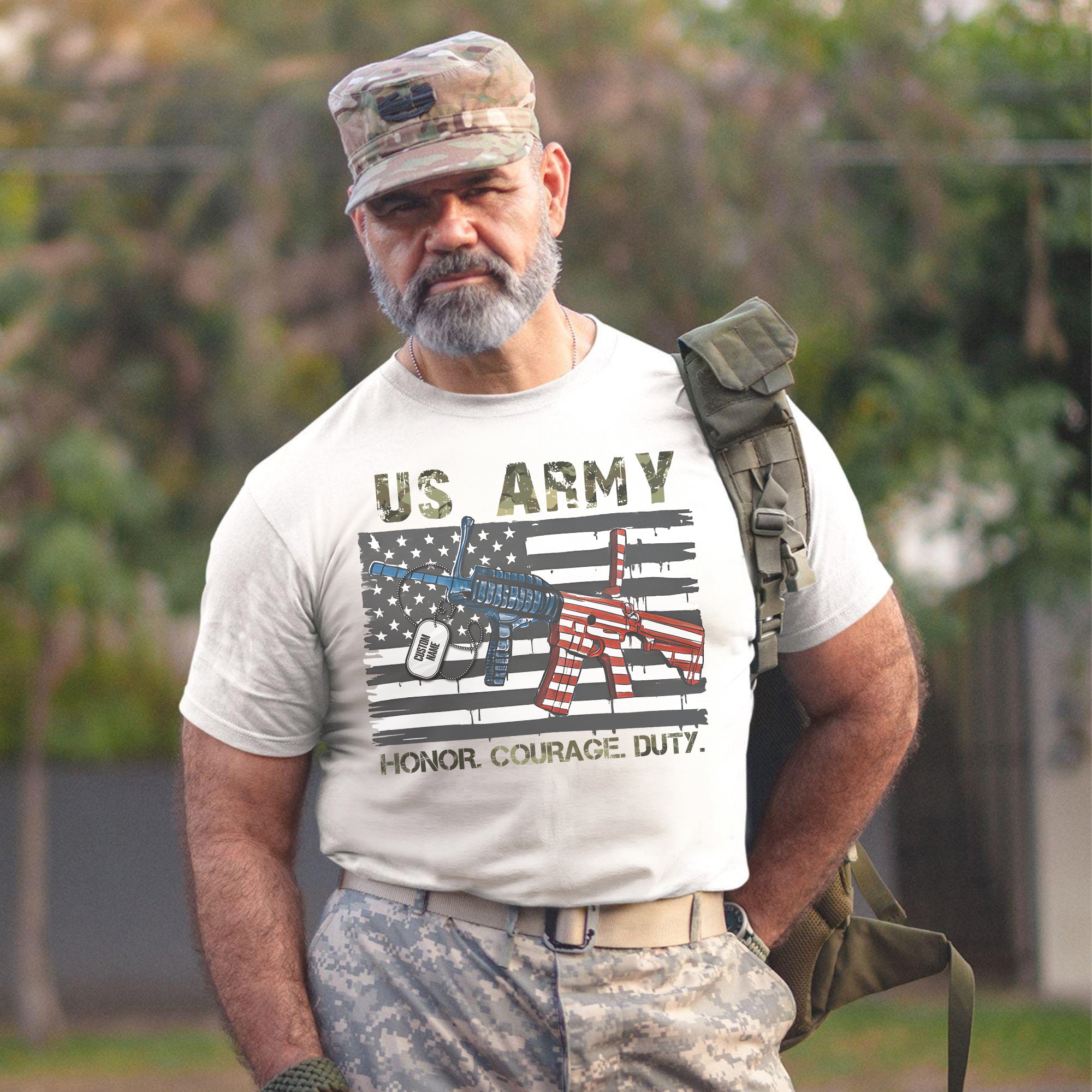Honor Courage Duty Proud US Military Veteran Patriotic Service Personalized T-Shirt