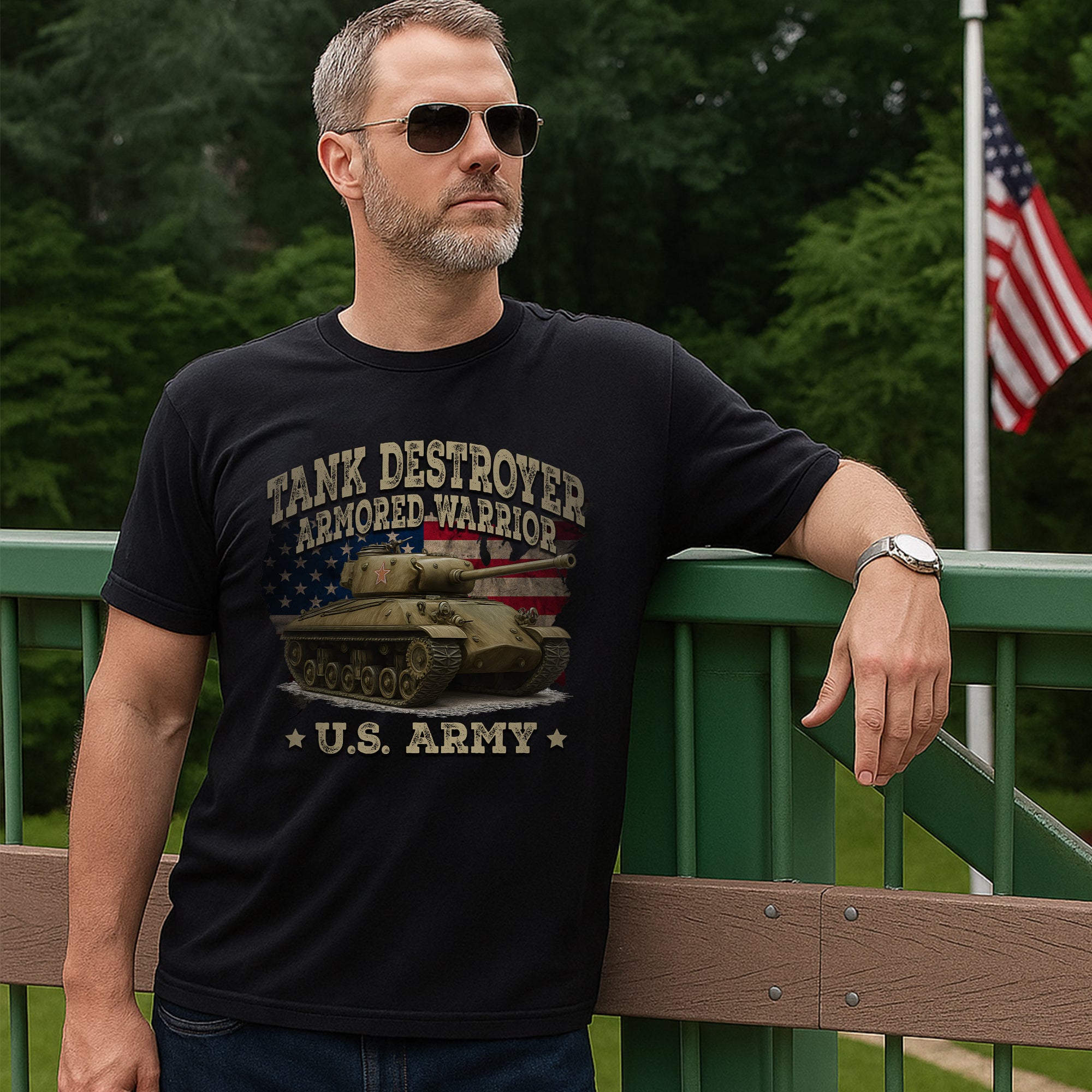 Tank Destroyer Armored Warrior Proud US Military Veteran Patriotic Service T-Shirt