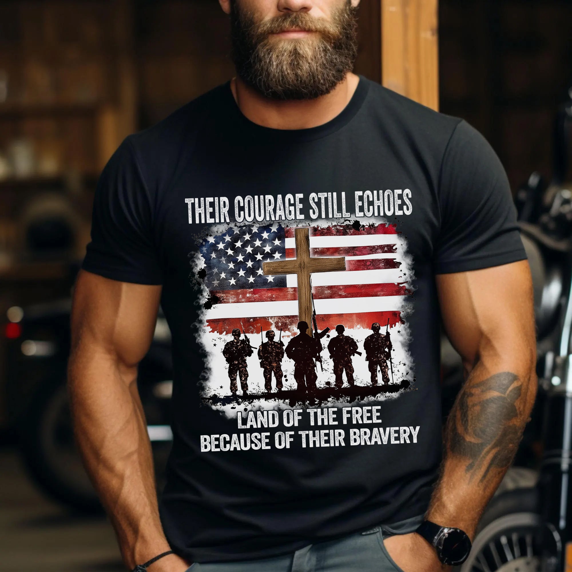 Their Courage Still Echoes Shirt Land of the Free Because of Their Bravery Patriotic Veteran T-Shirt