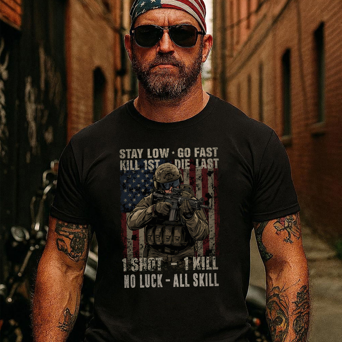 Stay Low Go Fast Kill First Die Last 1 Shot 1 Kill No Luck All Skill Warrior’s Code T-Shirt