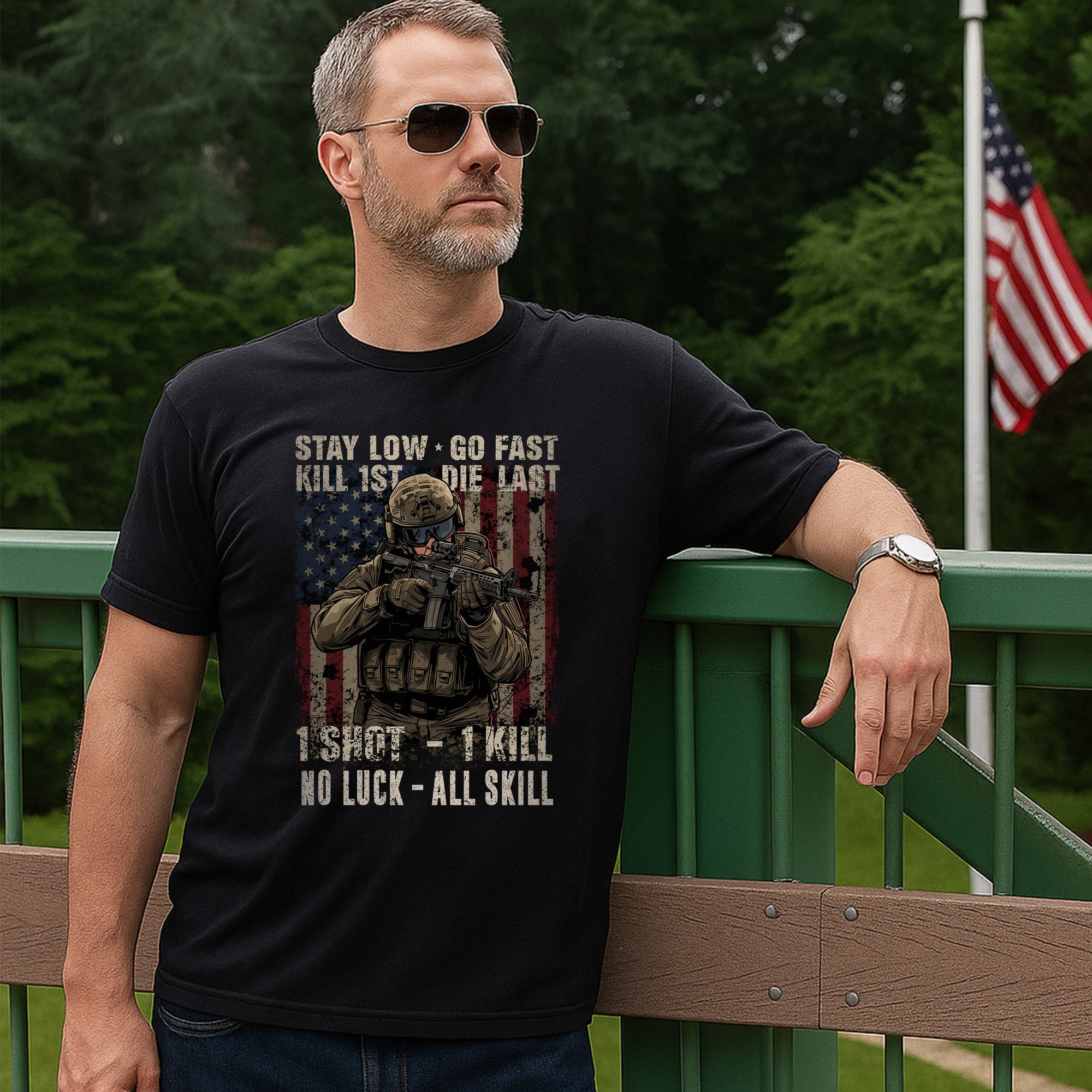 Stay Low Go Fast Kill First Die Last 1 Shot 1 Kill No Luck All Skill Warrior’s Code T-Shirt