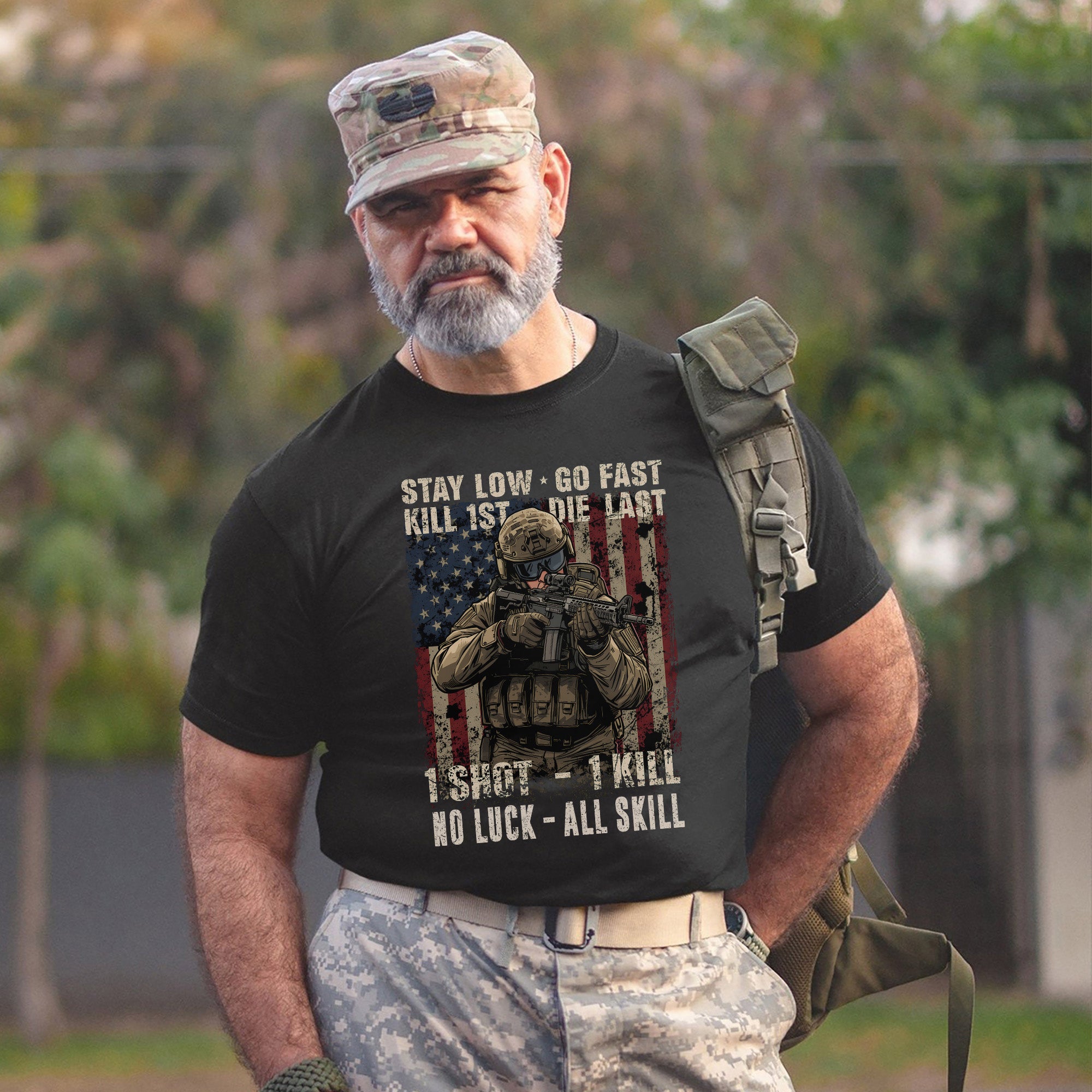 Stay Low Go Fast Kill First Die Last 1 Shot 1 Kill No Luck All Skill Warrior’s Code T-Shirt