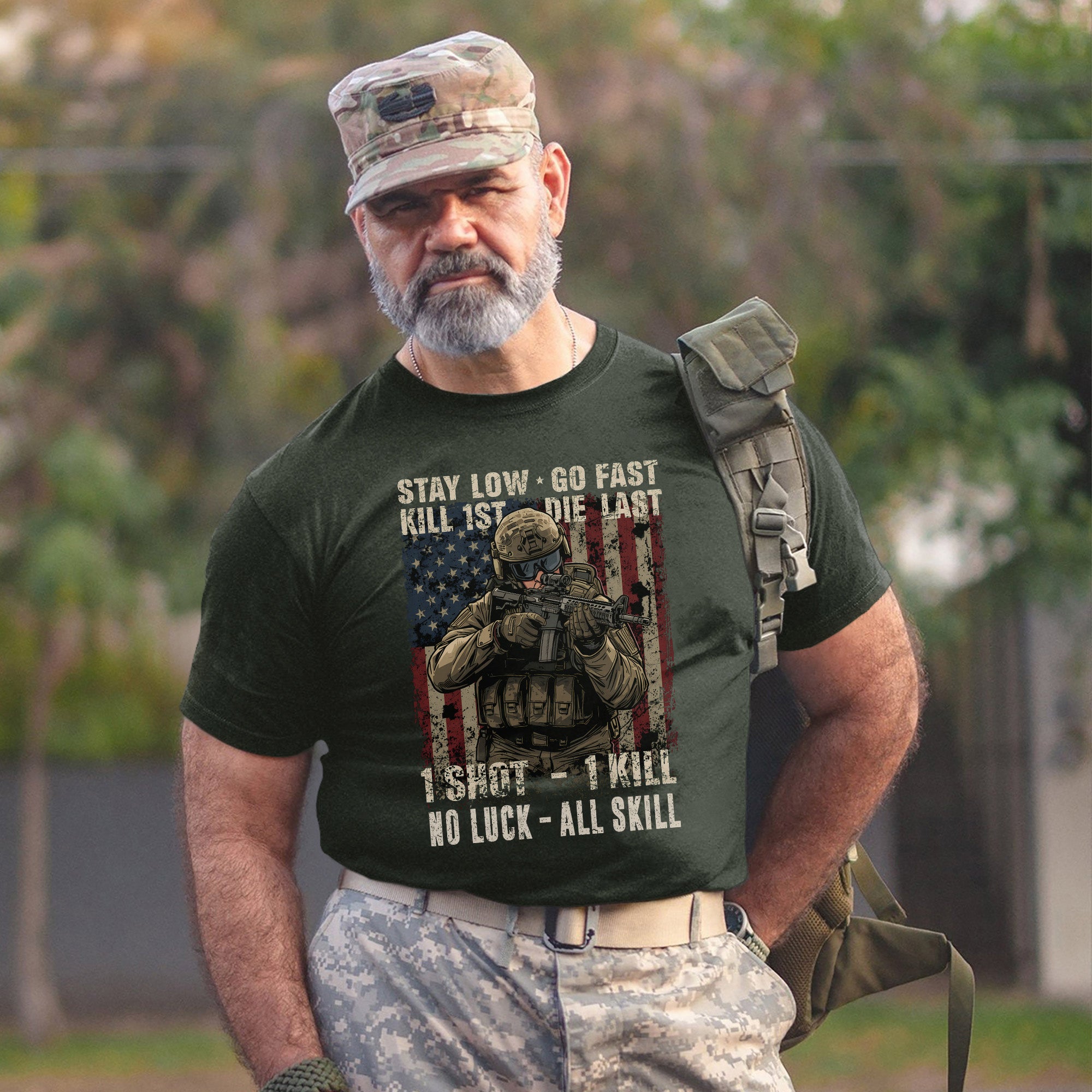 Stay Low Go Fast Kill First Die Last 1 Shot 1 Kill No Luck All Skill Warrior’s Code T-Shirt