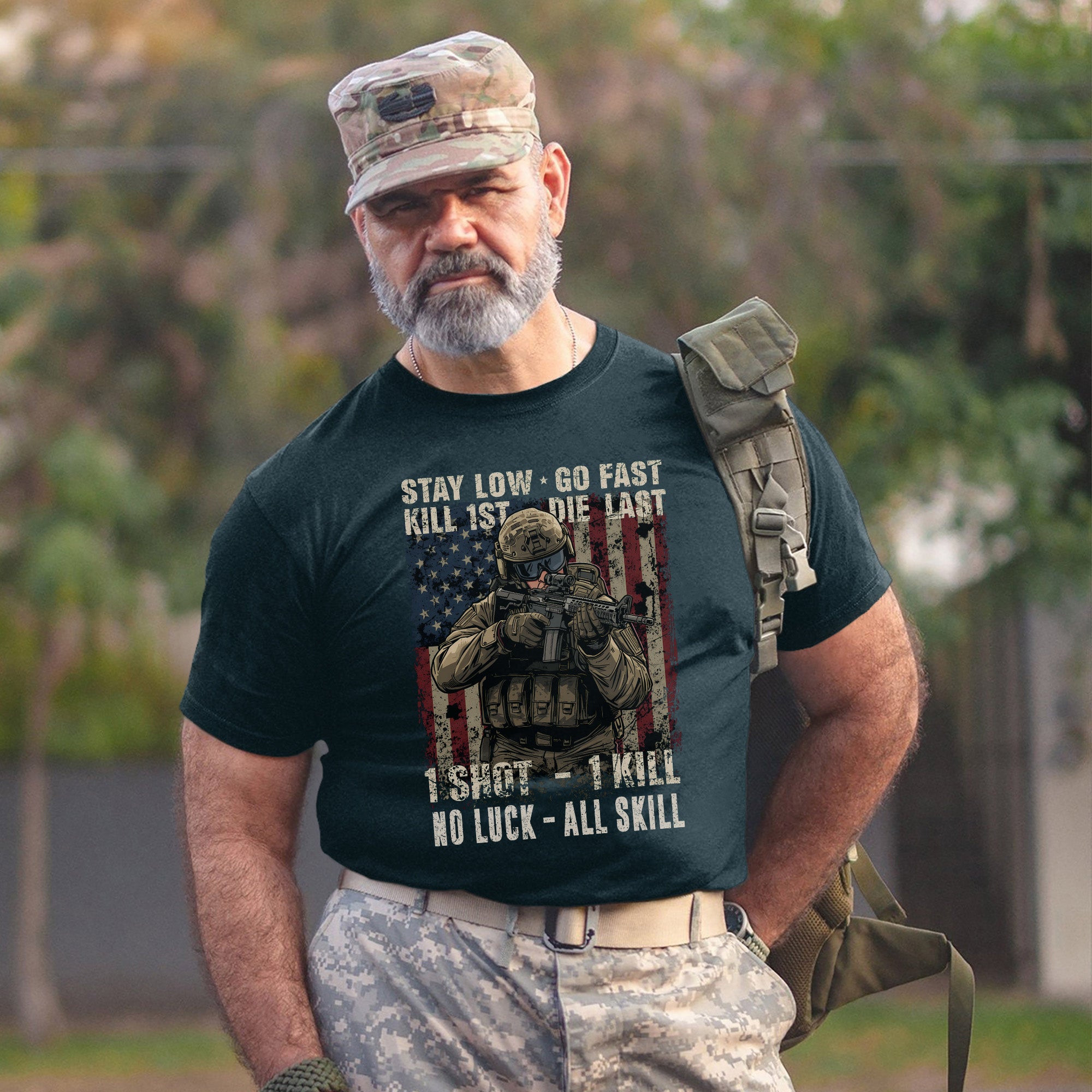 Stay Low Go Fast Kill First Die Last 1 Shot 1 Kill No Luck All Skill Warrior’s Code T-Shirt