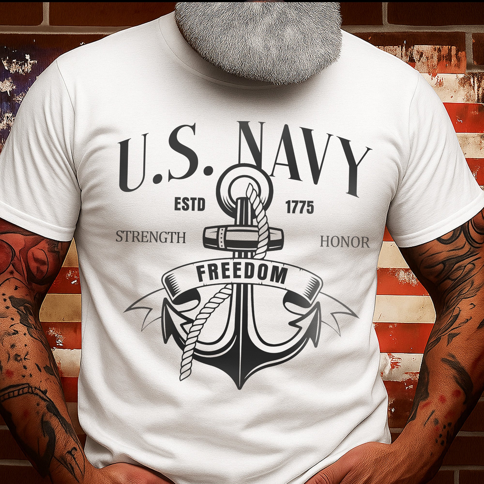 U.S. Navy Strength Honor Freedom Defending the Seas with Courage and American Resolve T-Shirt