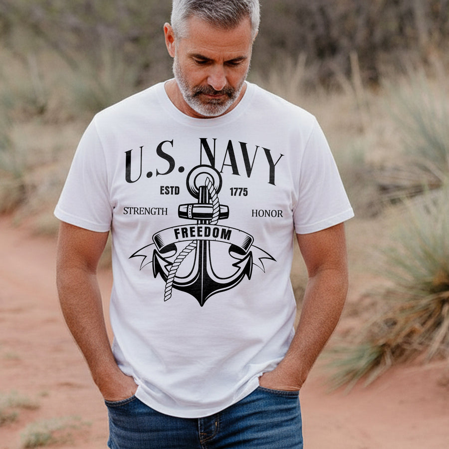 U.S. Navy Strength Honor Freedom Defending the Seas with Courage and American Resolve T-Shirt