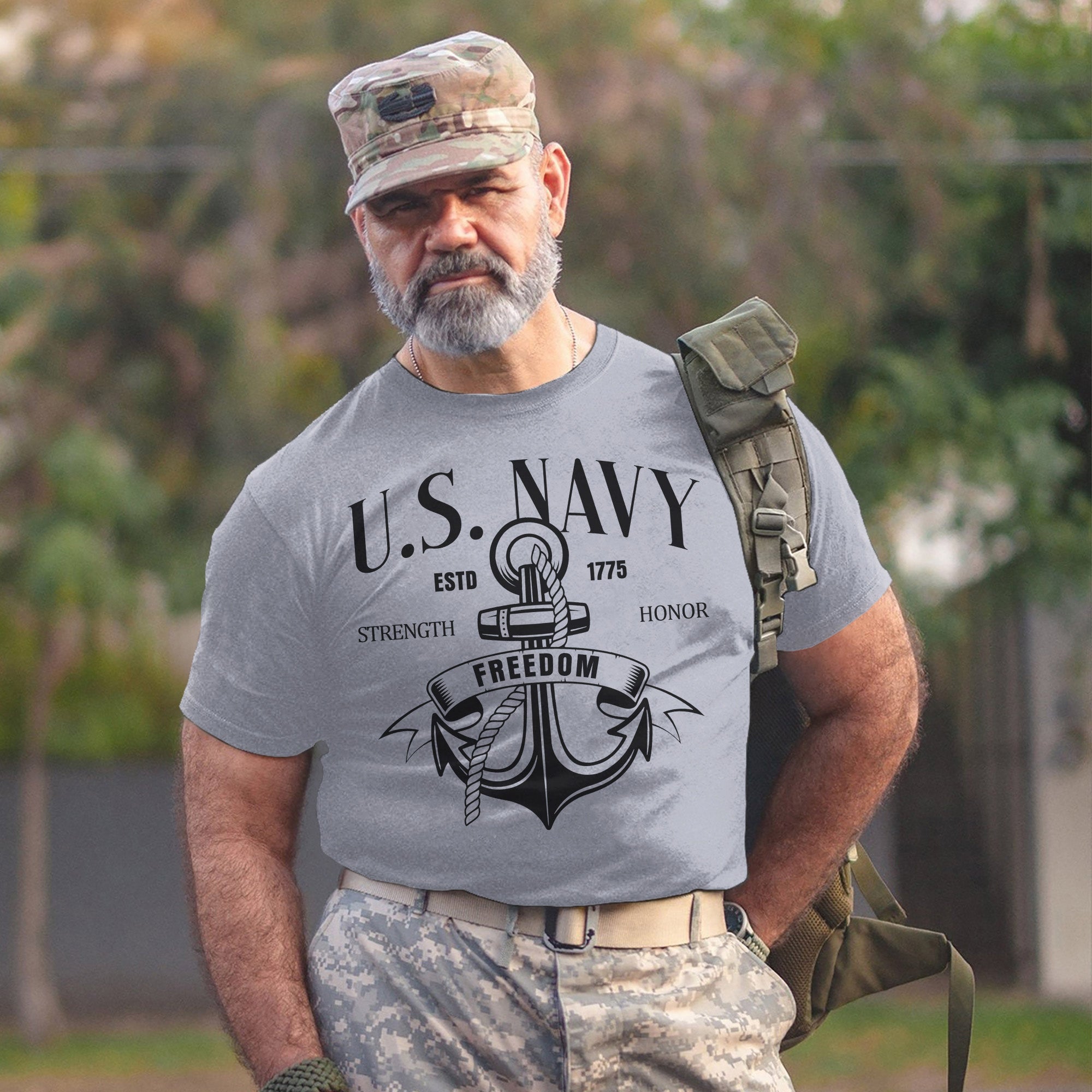 U.S. Navy Strength Honor Freedom Defending the Seas with Courage and American Resolve T-Shirt
