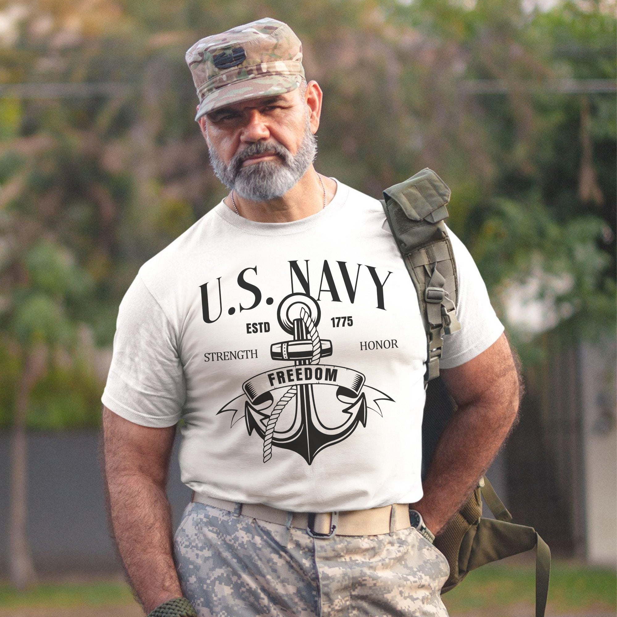 U.S. Navy Strength Honor Freedom Defending the Seas with Courage and American Resolve T-Shirt