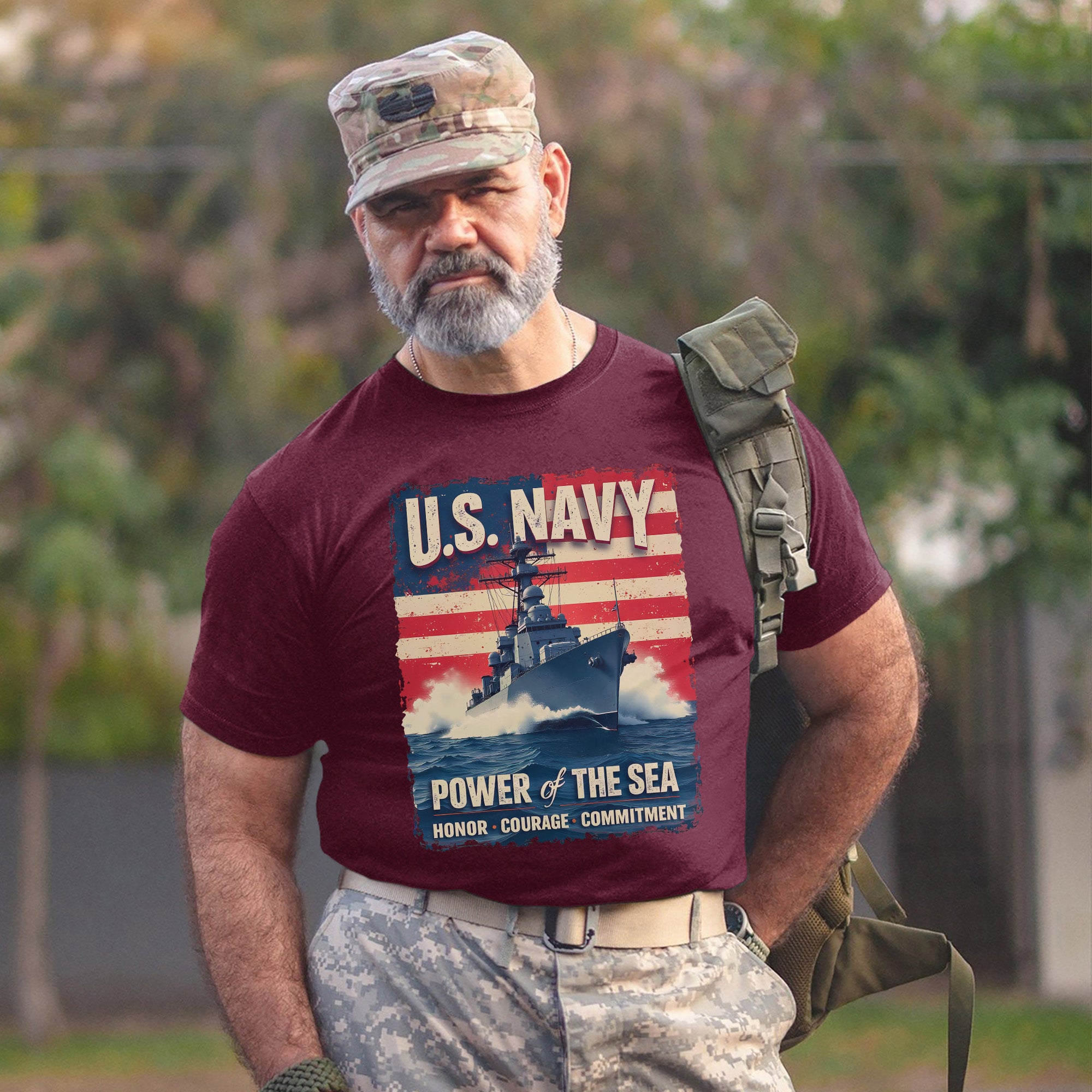 U.S. Navy Power of the Sea Driven by Honor Courage and Commitment Proud Naval Veteran Spirit T-Shirt
