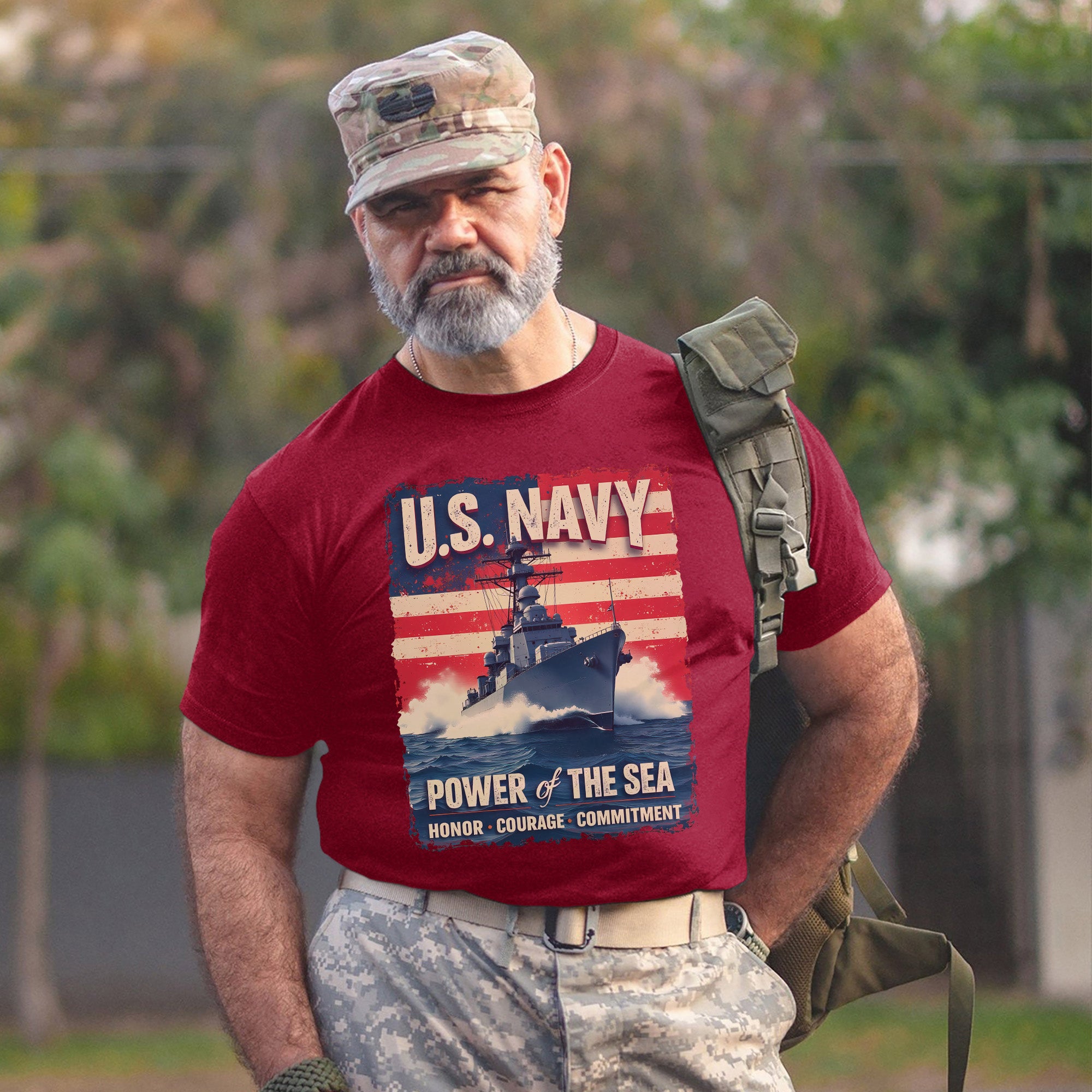 U.S. Navy Power of the Sea Driven by Honor Courage and Commitment Proud Naval Veteran Spirit T-Shirt
