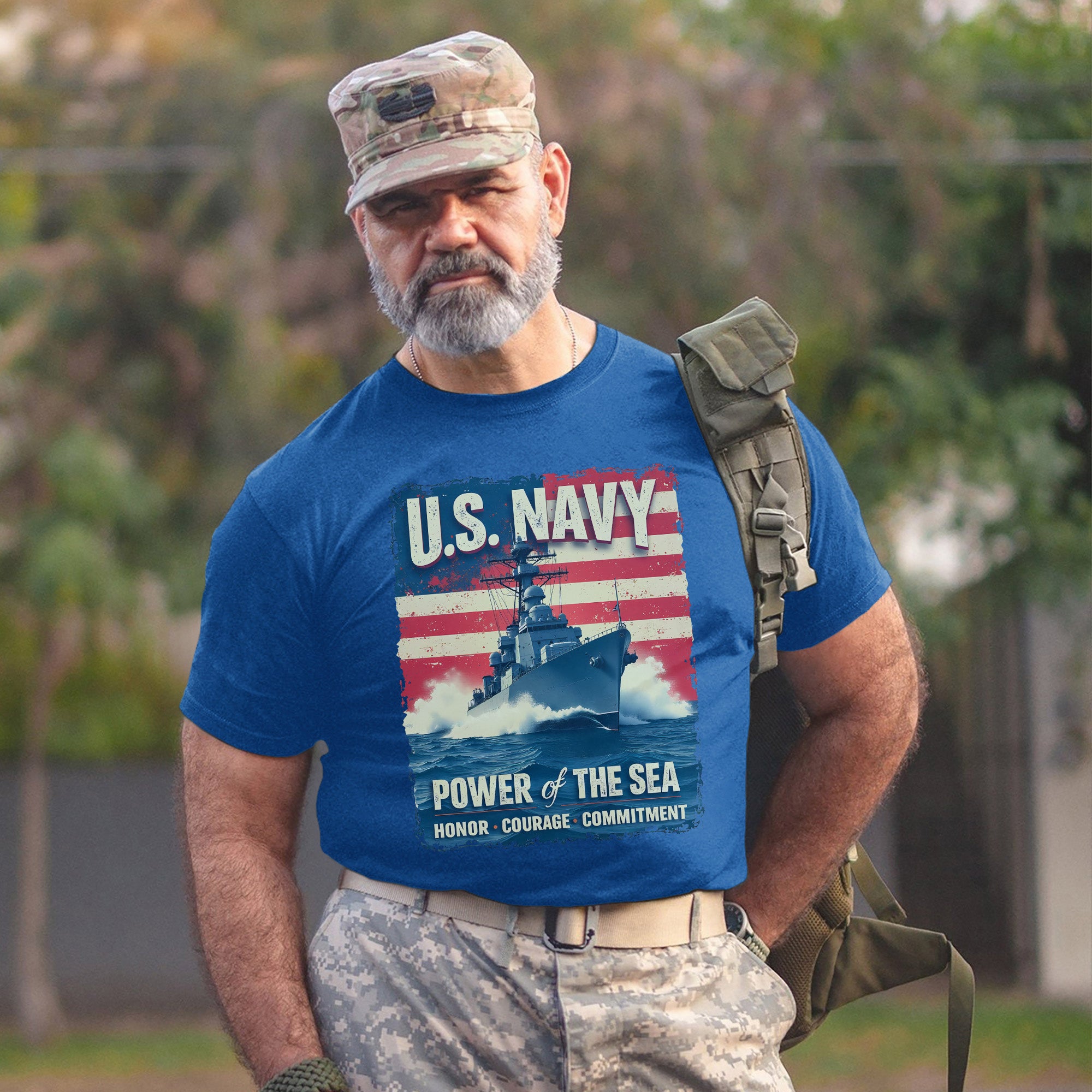 U.S. Navy Power of the Sea Driven by Honor Courage and Commitment Proud Naval Veteran Spirit T-Shirt