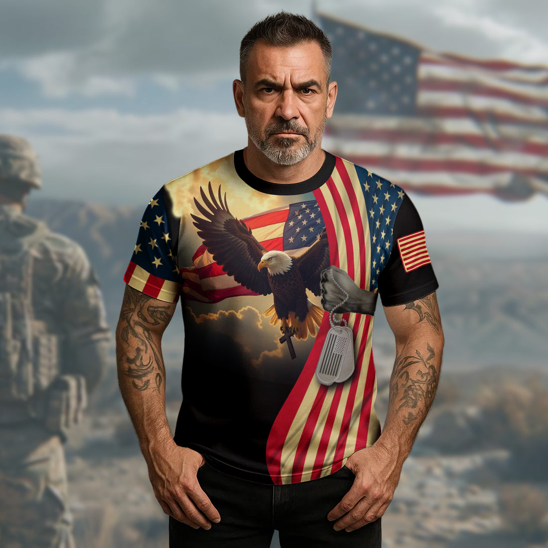 Faith Gives Strength Freedom Demands Sacrifice Honoring Those Who Serve with Heart and Valor All-over Print T-Shirt