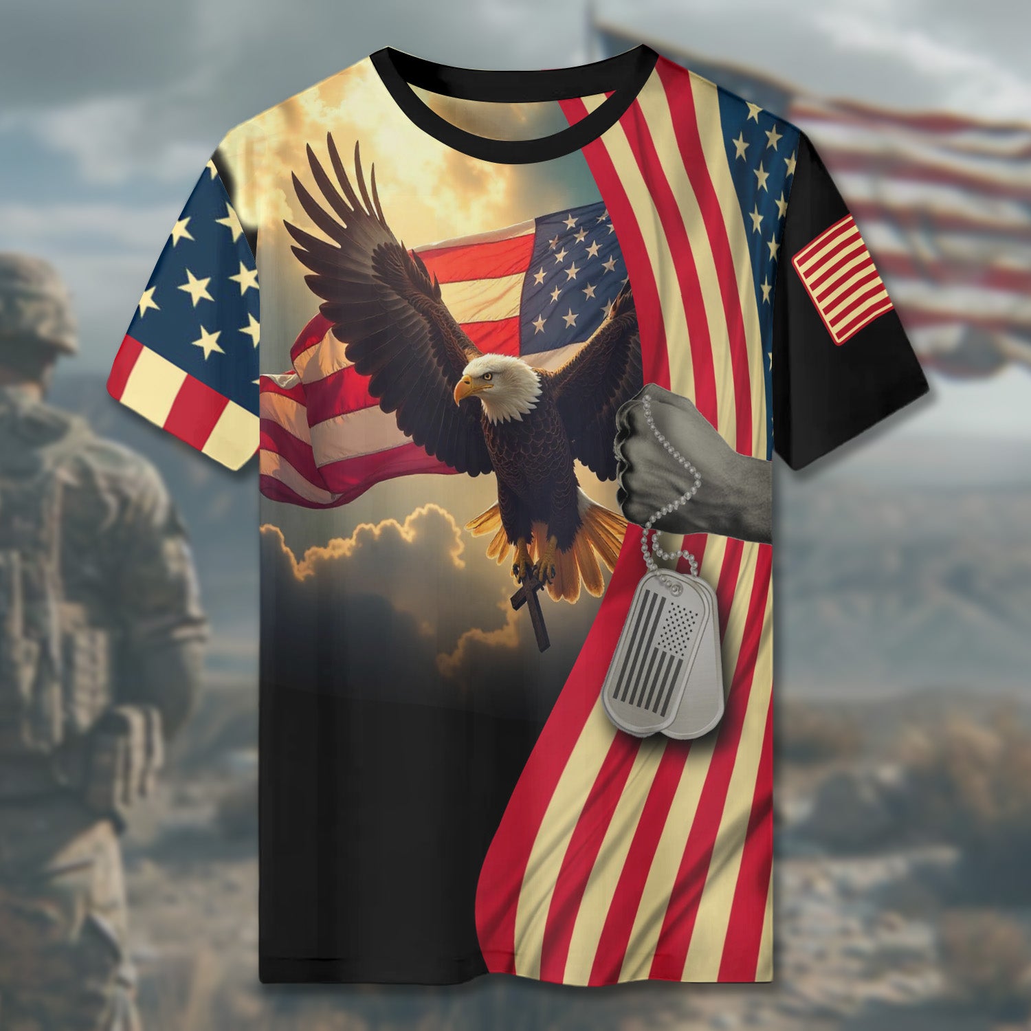 Faith Gives Strength Freedom Demands Sacrifice Honoring Those Who Serve with Heart and Valor All-over Print T-Shirt