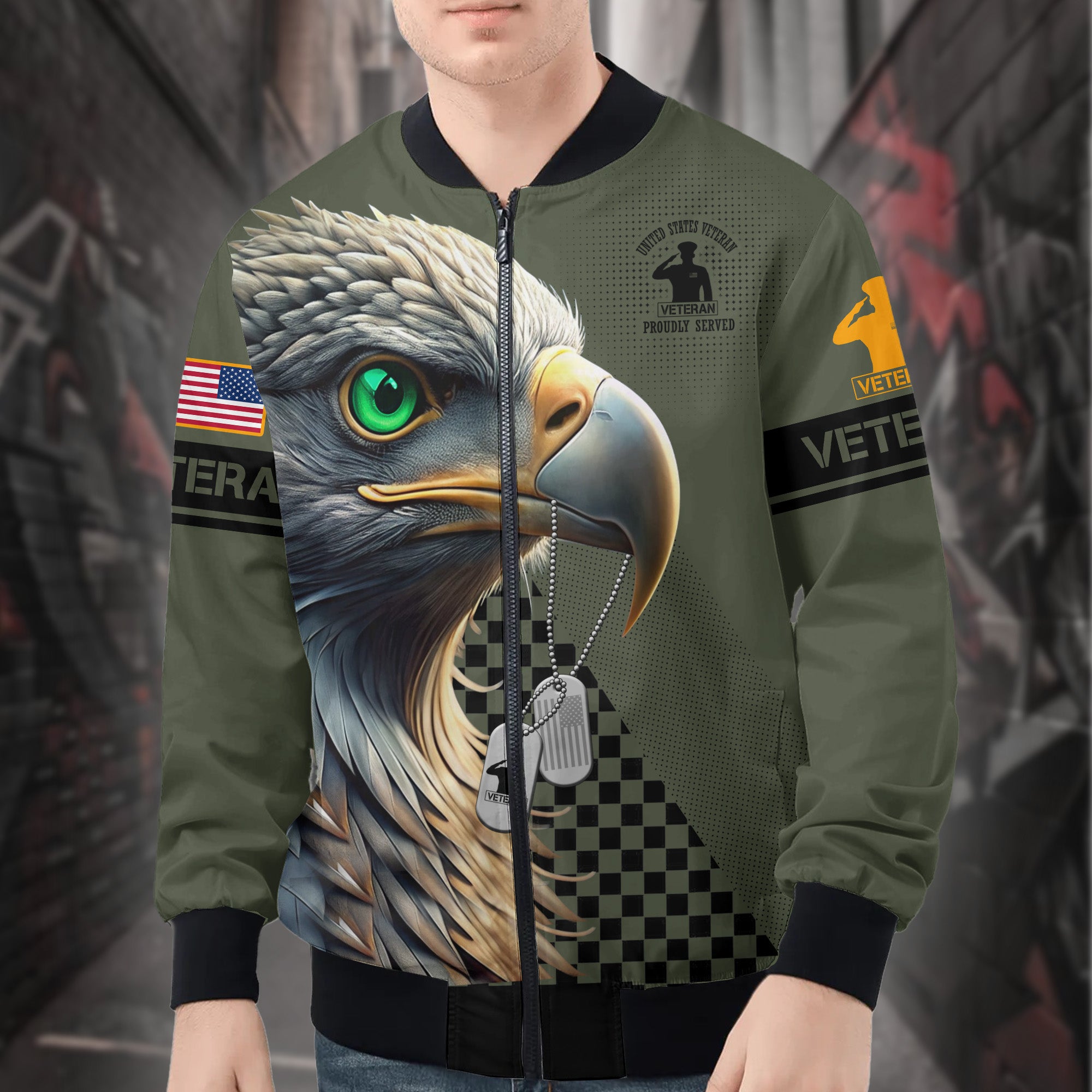 United States Veteran Proudly Served Honoring Duty Sacrifice and Lifelong Commitment to Freedom All-over Print Bomber Jacket