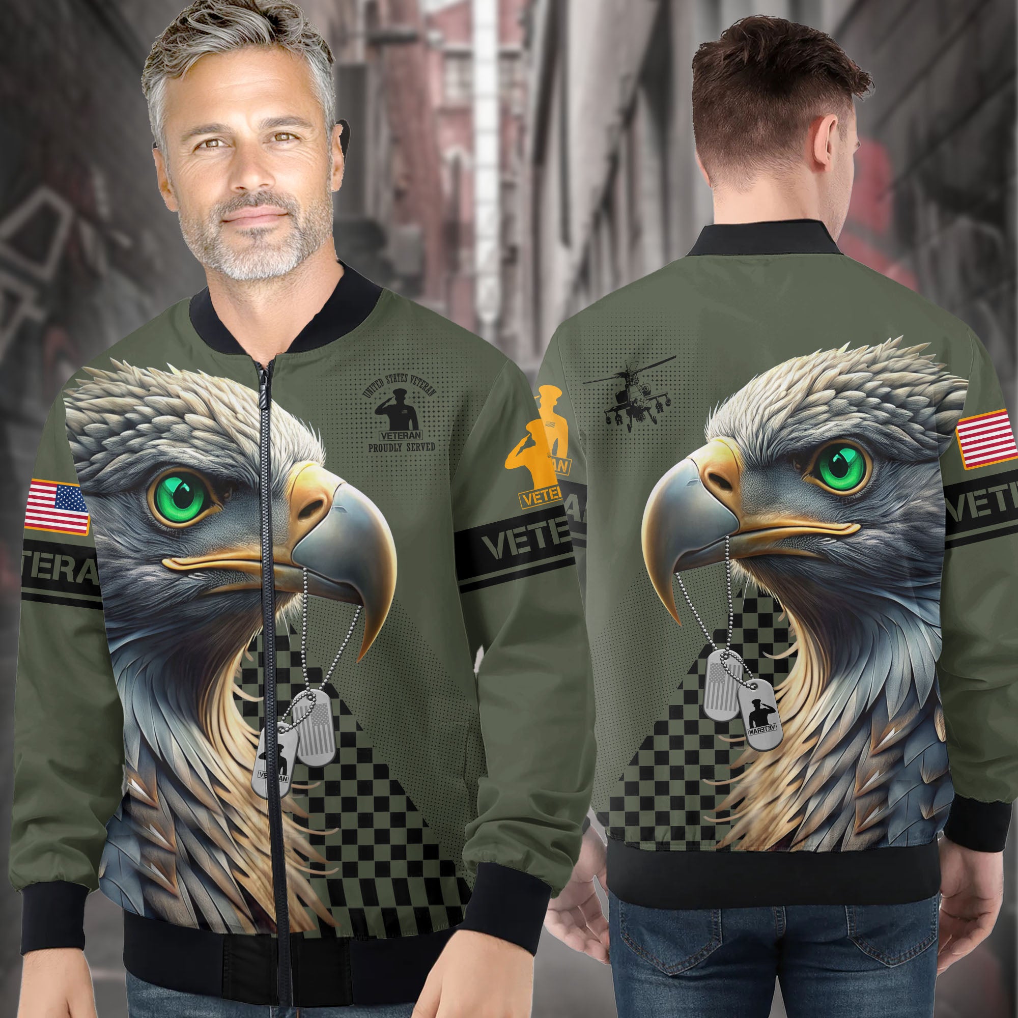 United States Veteran Proudly Served Honoring Duty Sacrifice and Lifelong Commitment to Freedom All-over Print Bomber Jacket