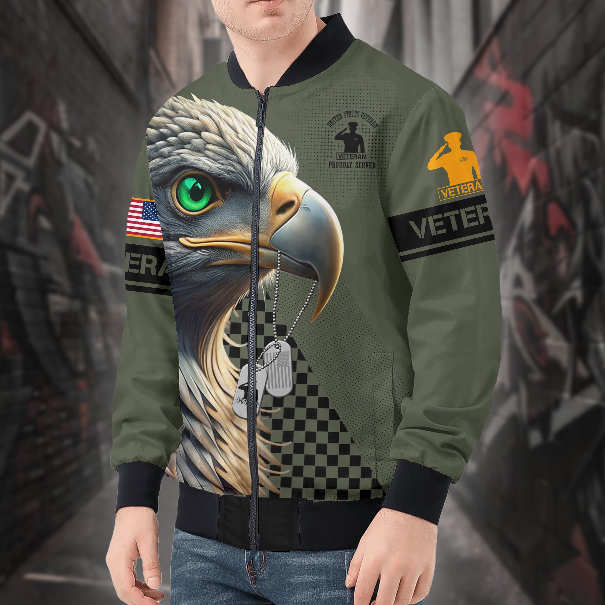 United States Veteran Proudly Served Honoring Duty Sacrifice and Lifelong Commitment to Freedom All-over Print Bomber Jacket