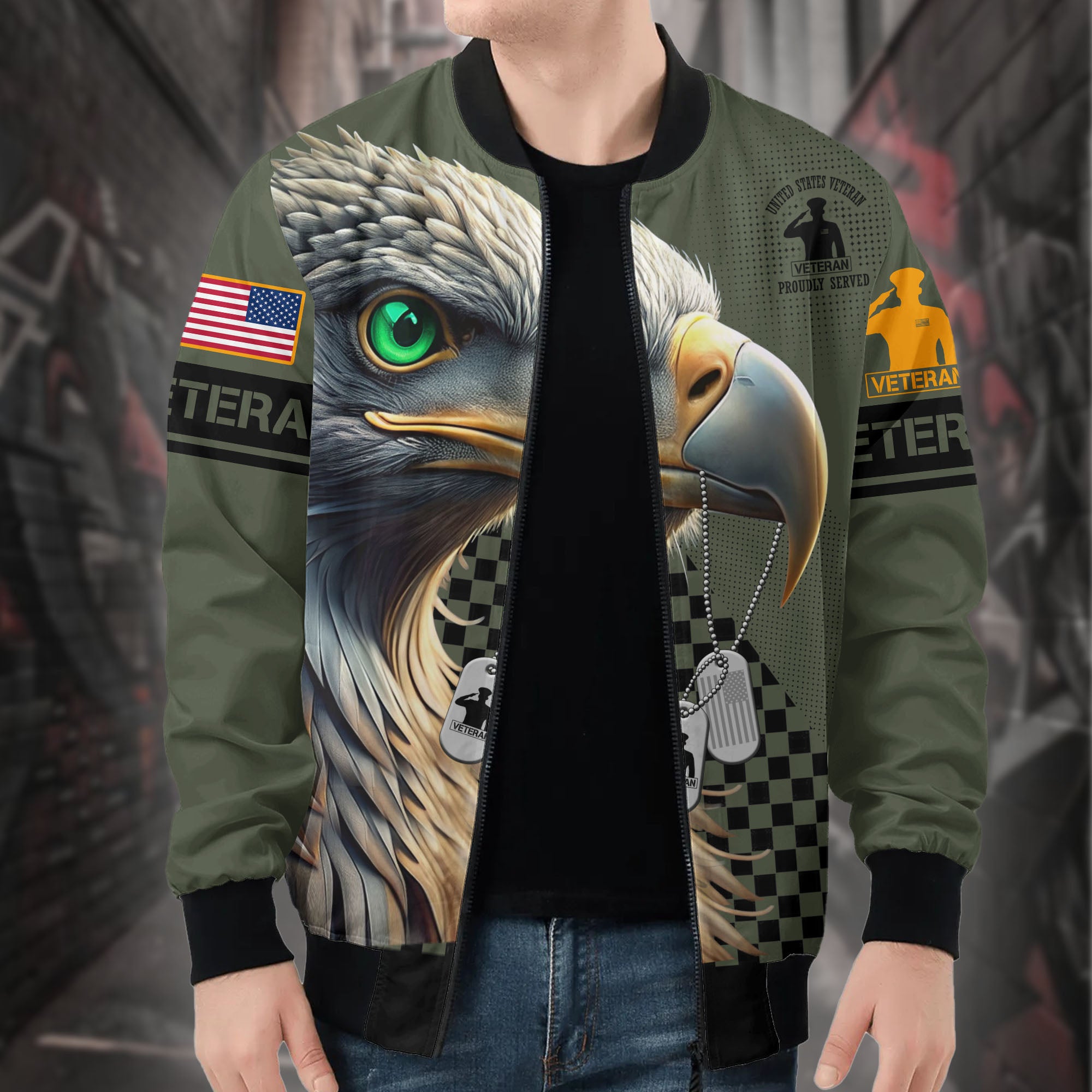 United States Veteran Proudly Served Honoring Duty Sacrifice and Lifelong Commitment to Freedom All-over Print Bomber Jacket