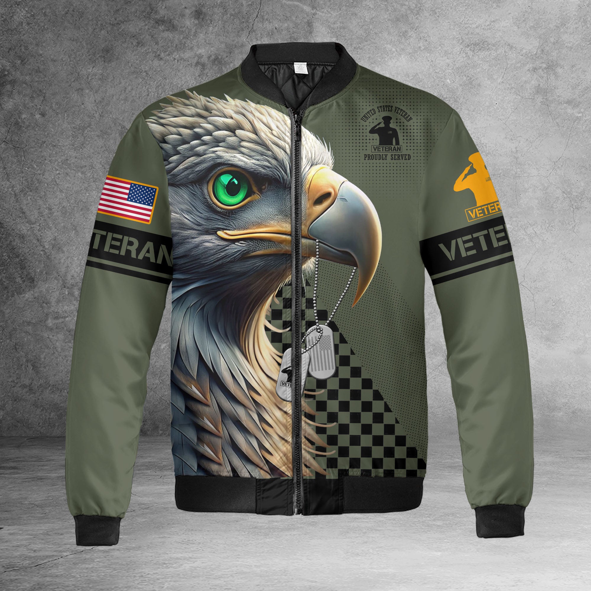 United States Veteran Proudly Served Honoring Duty Sacrifice and Lifelong Commitment to Freedom All-over Print Bomber Jacket