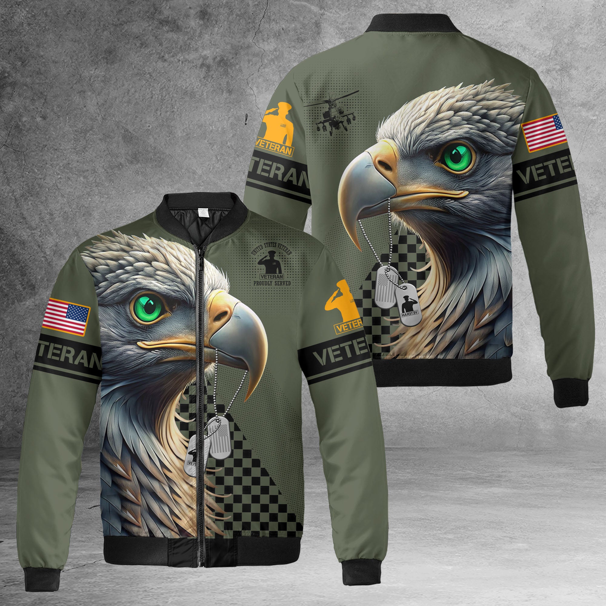 United States Veteran Proudly Served Honoring Duty Sacrifice and Lifelong Commitment to Freedom All-over Print Bomber Jacket