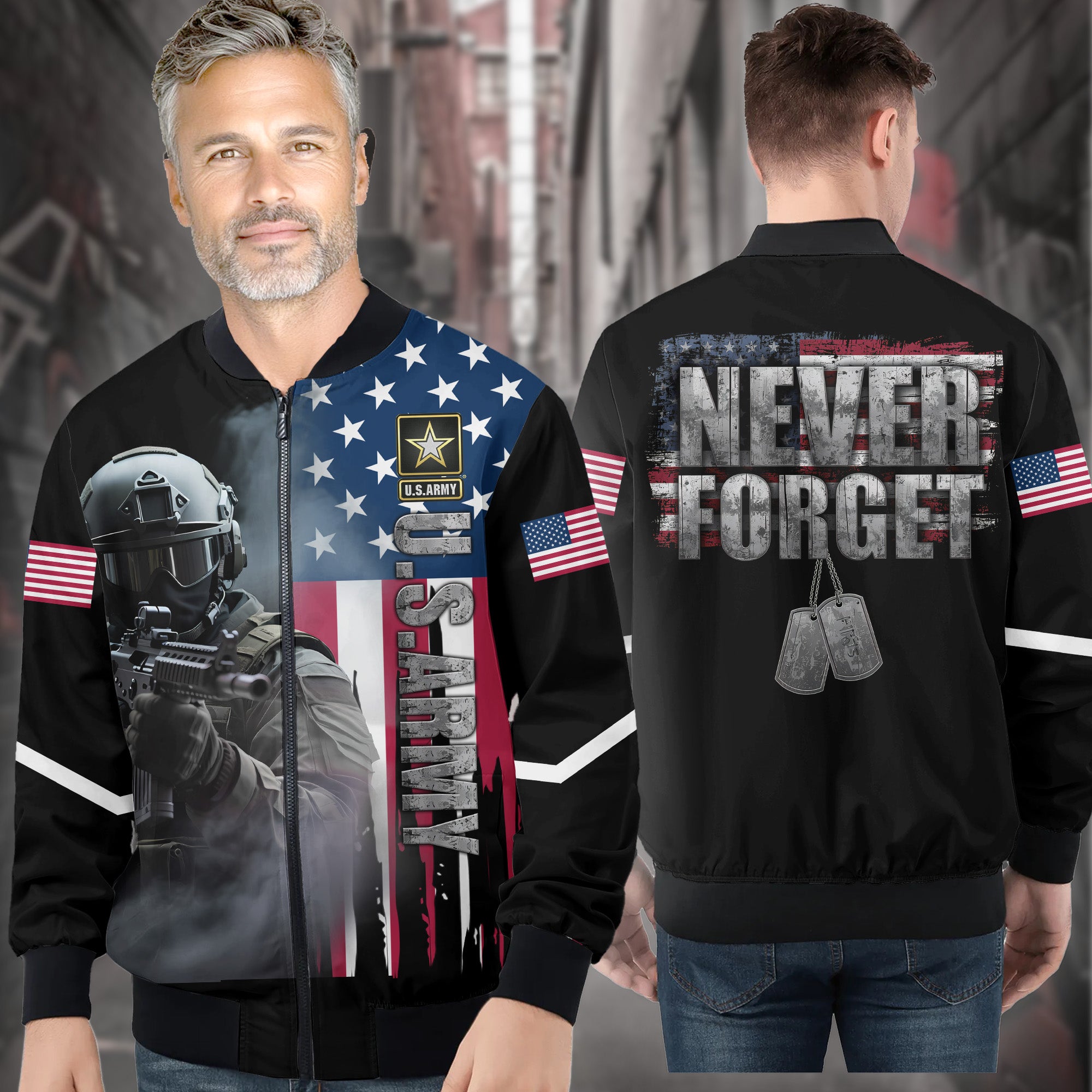 U.S. Army Honor the Fallen Live for the Free Tribute to Sacrifice Duty and American Freedom All-over Print Bomber Jacket