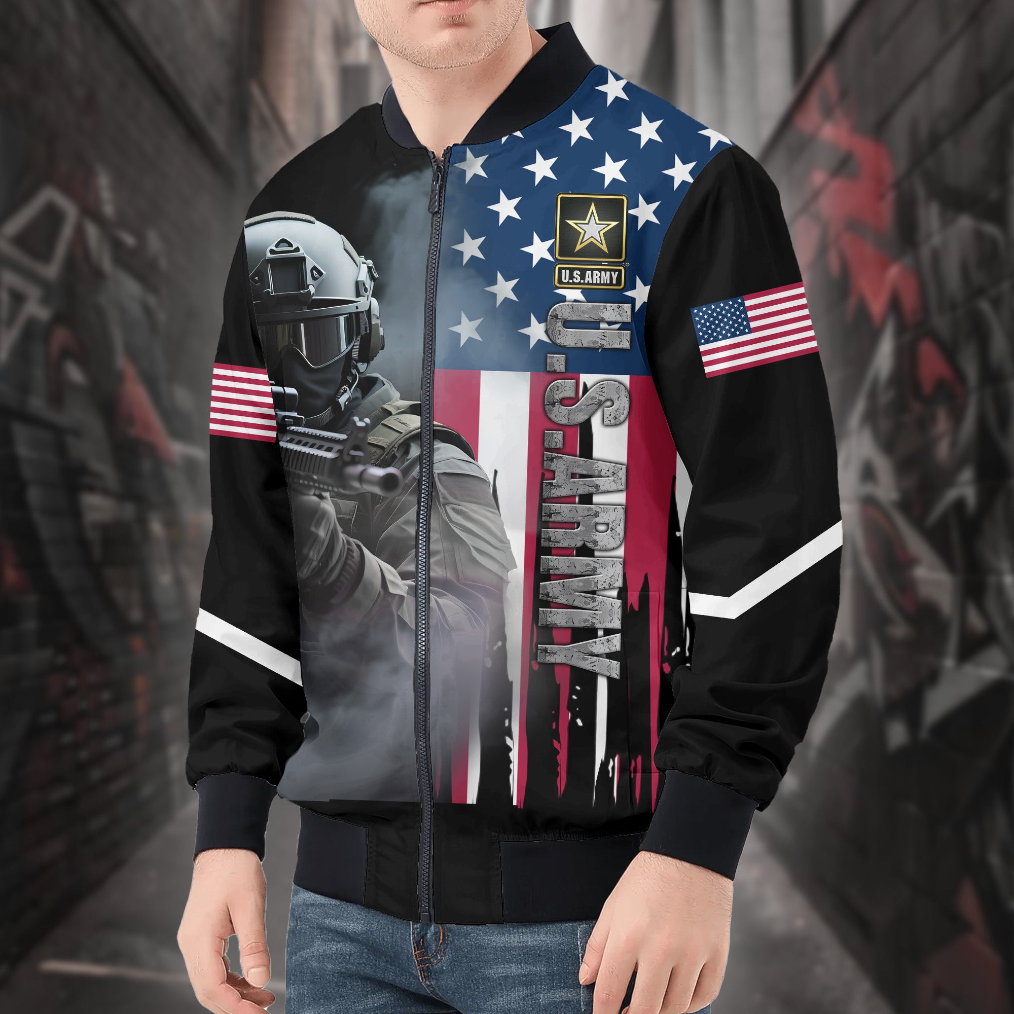 U.S. Army Honor the Fallen Live for the Free Tribute to Sacrifice Duty and American Freedom All-over Print Bomber Jacket