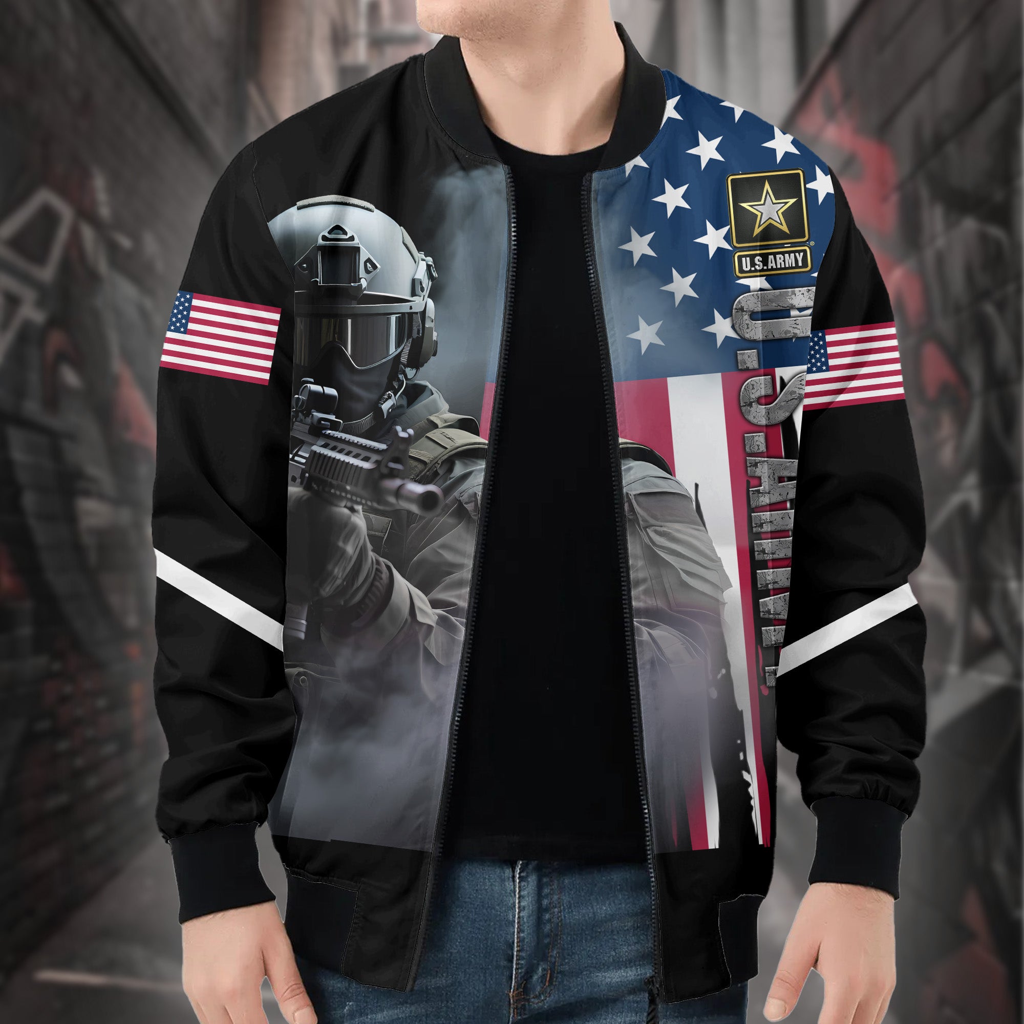U.S. Army Honor the Fallen Live for the Free Tribute to Sacrifice Duty and American Freedom All-over Print Bomber Jacket