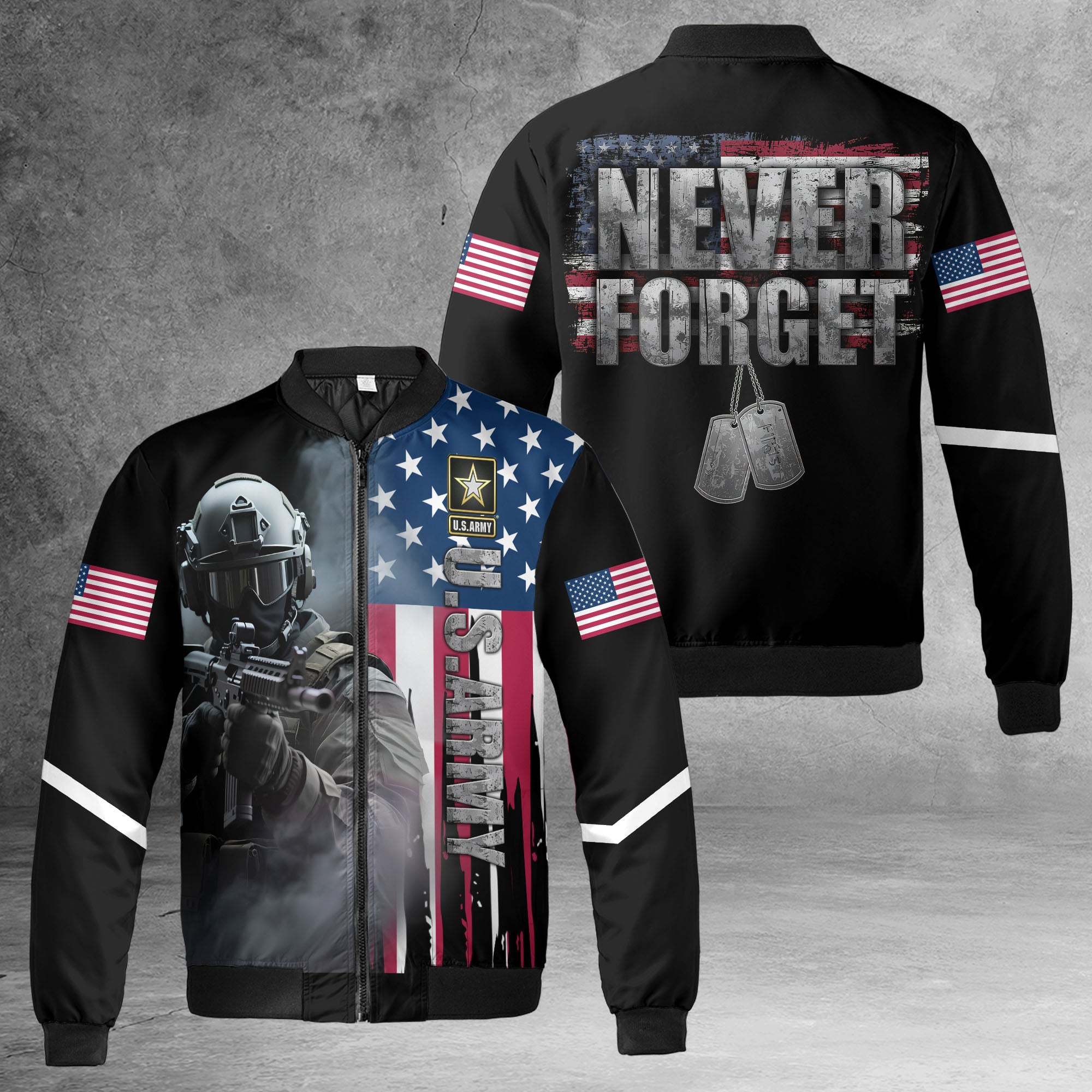 U.S. Army Honor the Fallen Live for the Free Tribute to Sacrifice Duty and American Freedom All-over Print Bomber Jacket