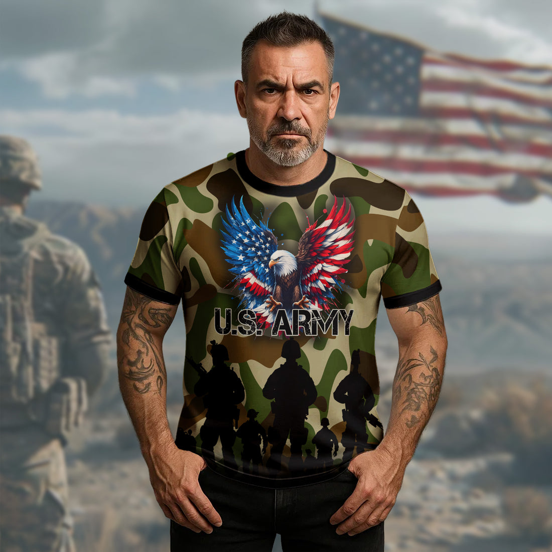 U.S. Army Defenders of Freedom Brave Veterans Standing Strong for Honor Country and Liberty All-over Print T-Shirt