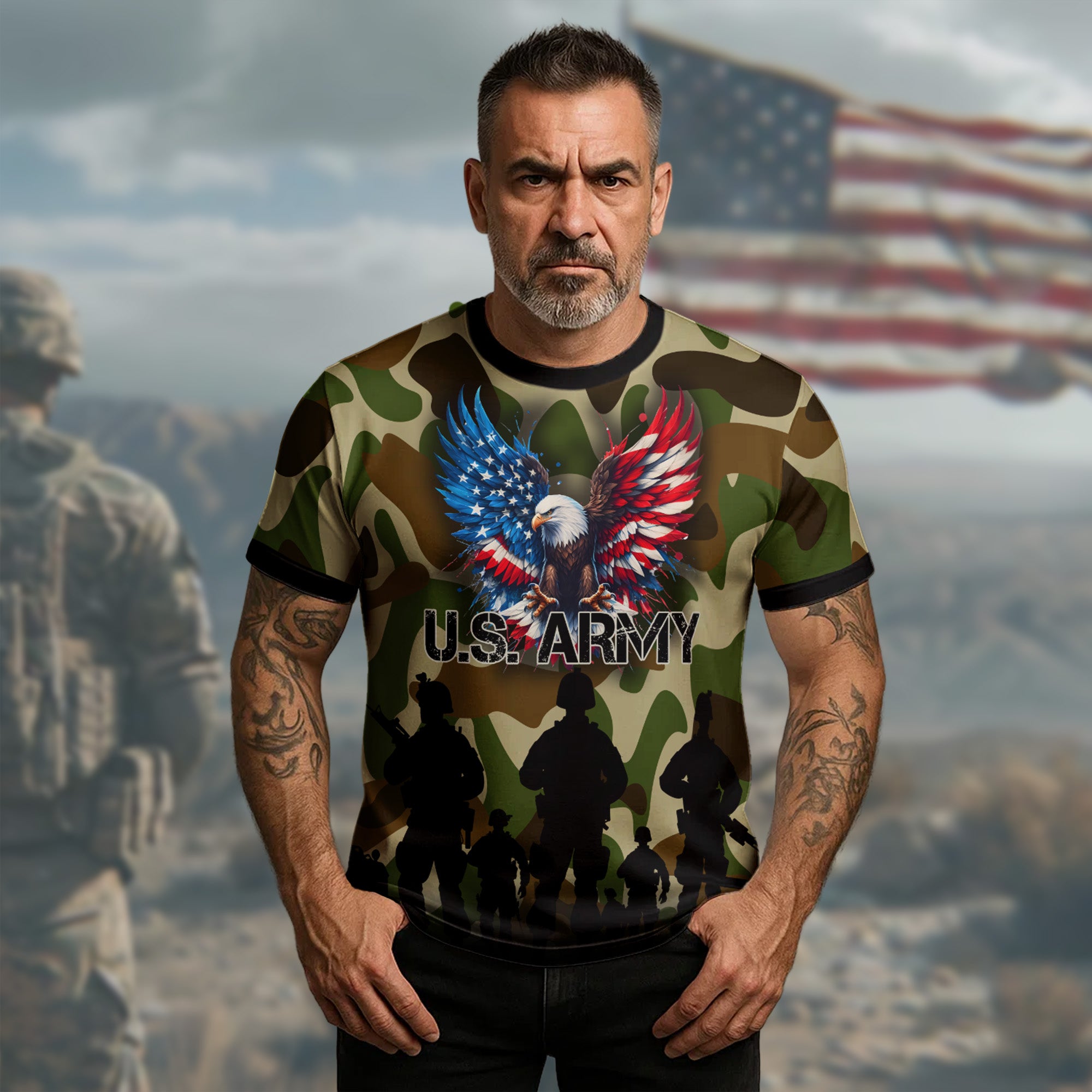 U.S. Army Defenders of Freedom Brave Veterans Standing Strong for Honor Country and Liberty All-over Print T-Shirt