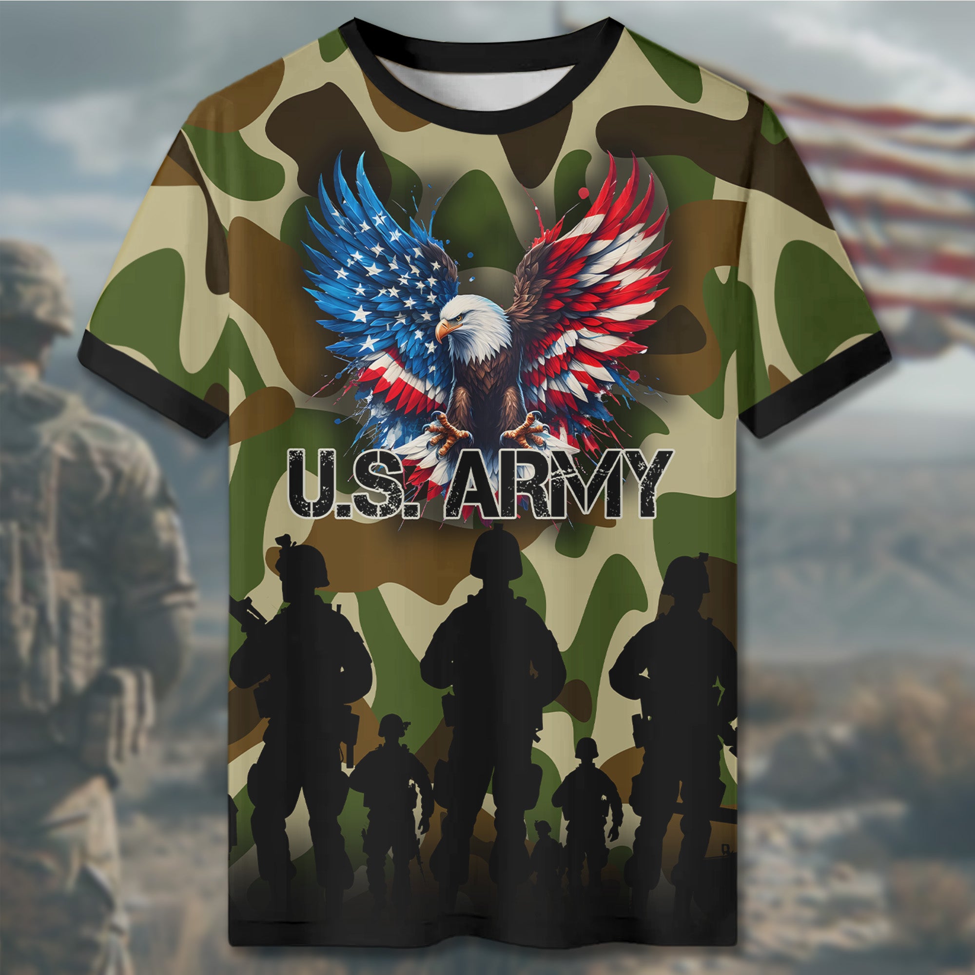 U.S. Army Defenders of Freedom Brave Veterans Standing Strong for Honor Country and Liberty All-over Print T-Shirt
