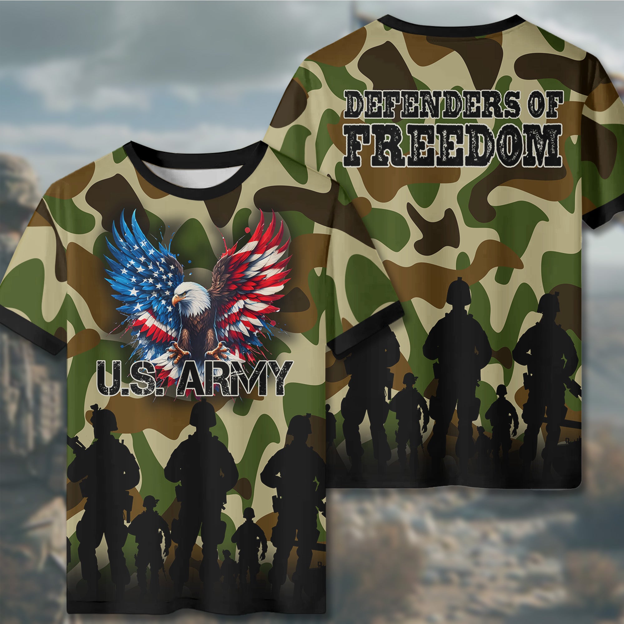 U.S. Army Defenders of Freedom Brave Veterans Standing Strong for Honor Country and Liberty All-over Print T-Shirt