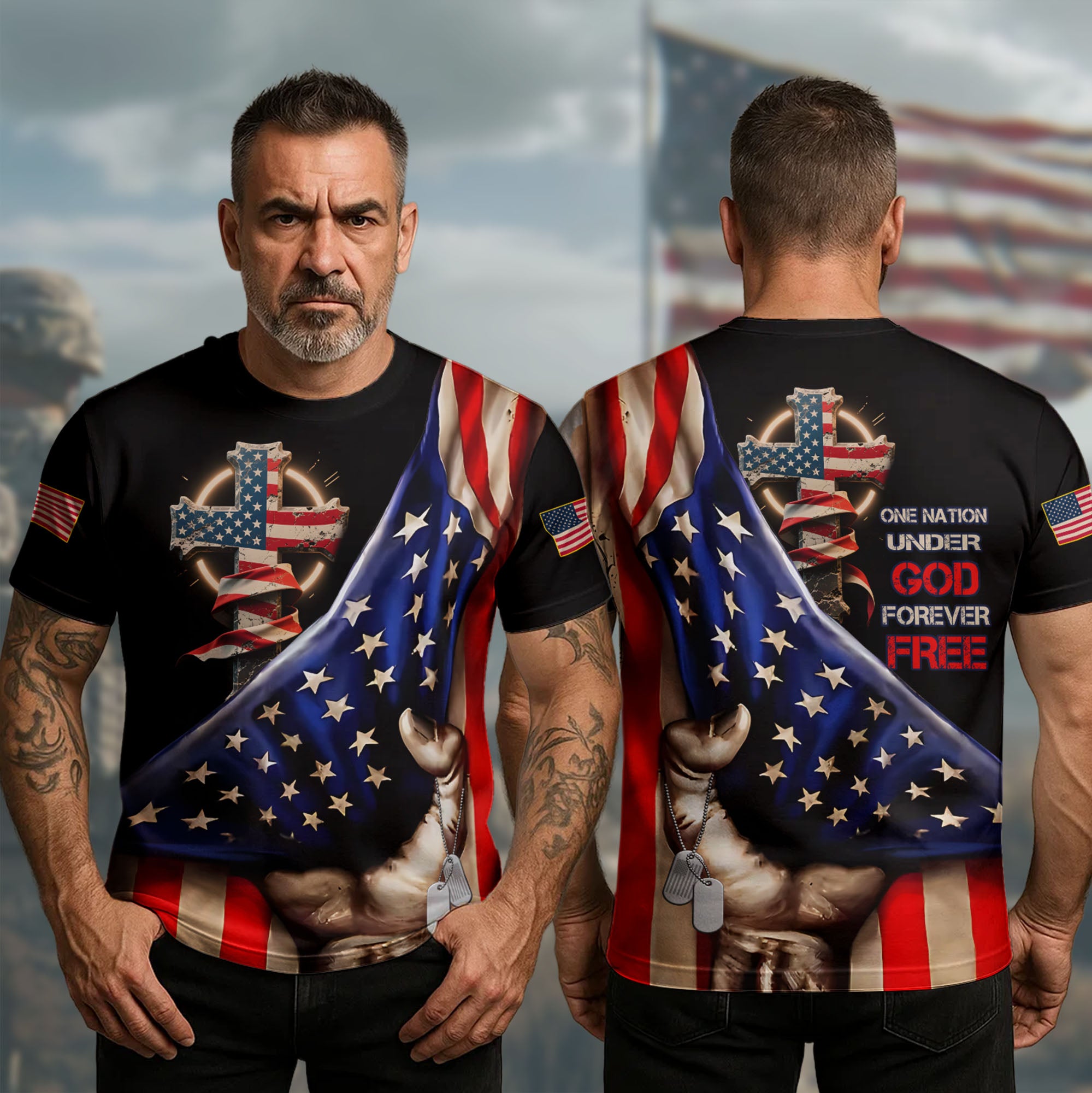 One Nation Under God Forever Free Honoring Faith Freedom and the Sacrifice of Proud Veterans All-over Print T-Shirt