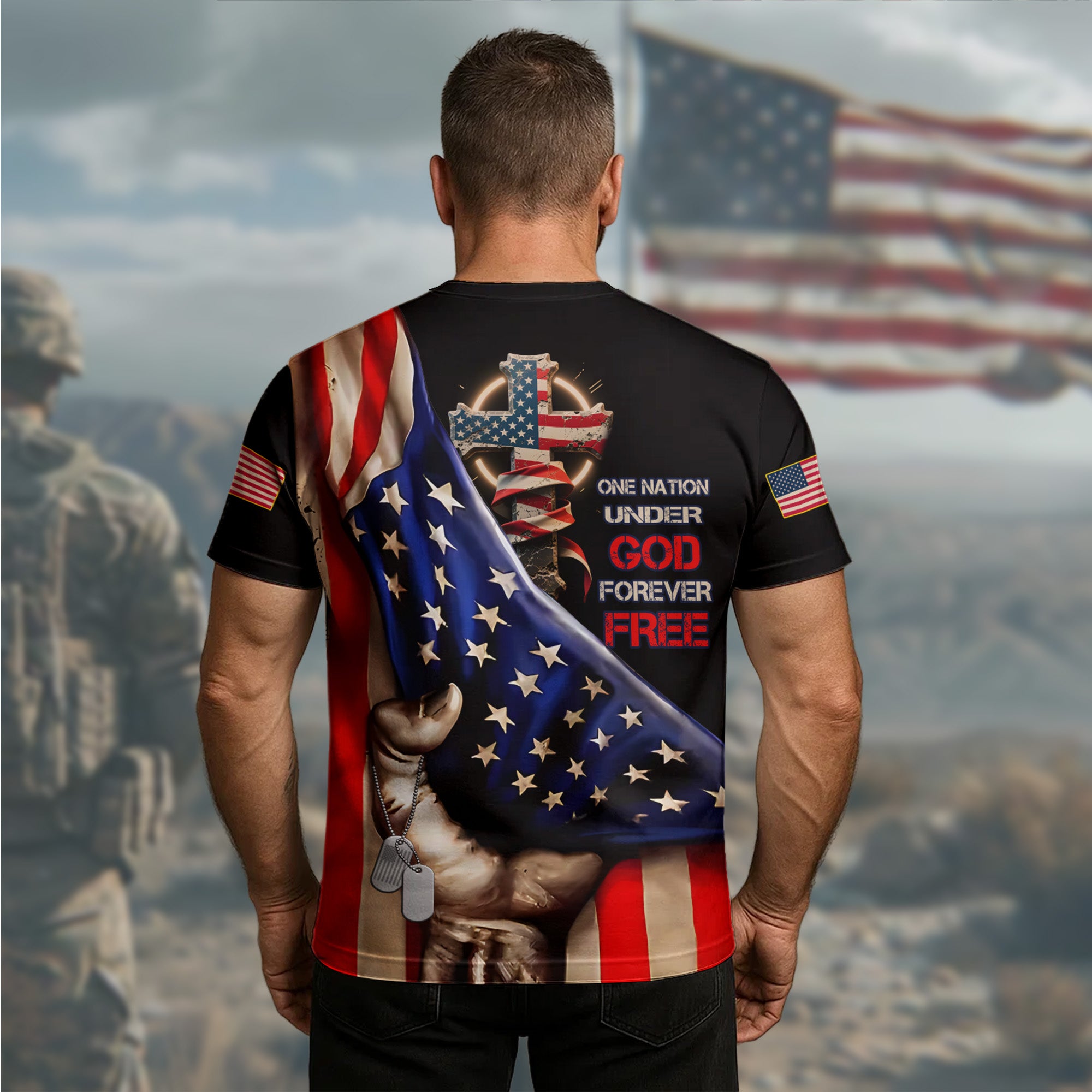 One Nation Under God Forever Free Honoring Faith Freedom and the Sacrifice of Proud Veterans All-over Print T-Shirt