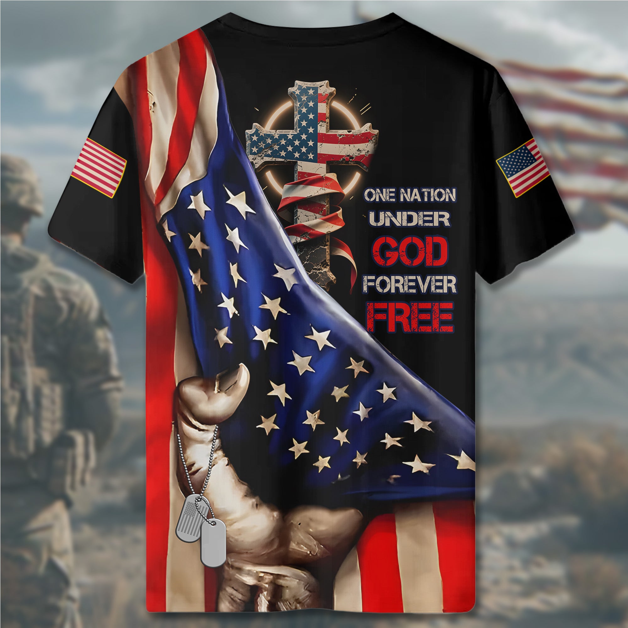 One Nation Under God Forever Free Honoring Faith Freedom and the Sacrifice of Proud Veterans All-over Print T-Shirt