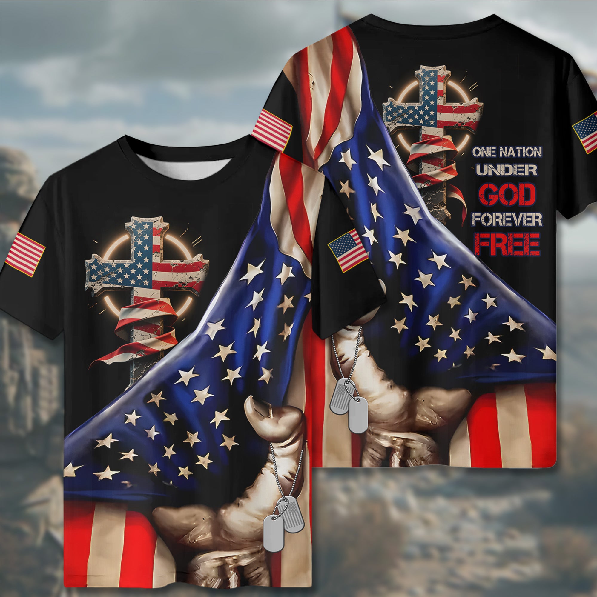 One Nation Under God Forever Free Honoring Faith Freedom and the Sacrifice of Proud Veterans All-over Print T-Shirt