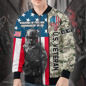 U.S. Veteran Warriors of Freedom Guardians of Honor Defending Liberty with Pride and Courage All-over Print Bomber Jacket