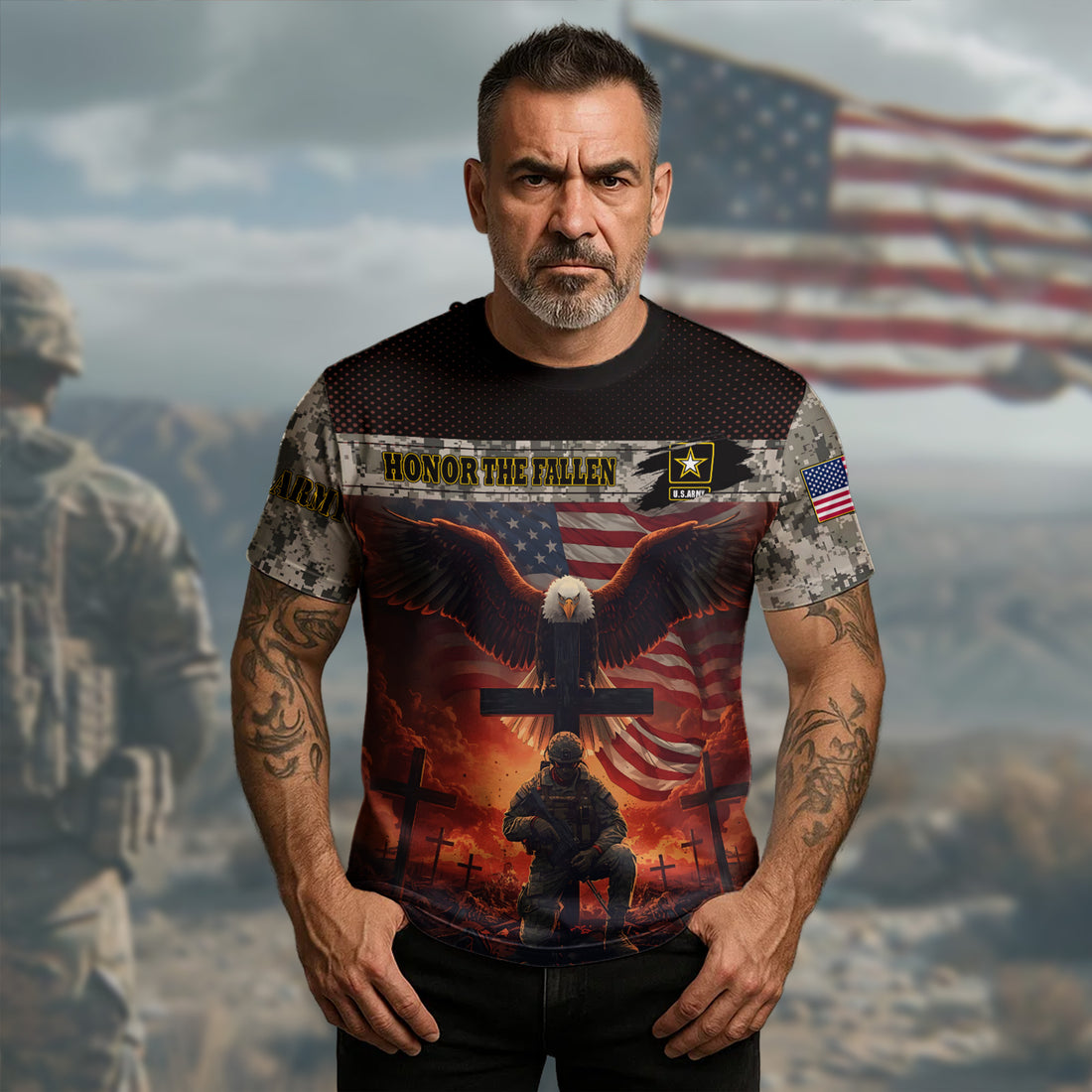 Honor the Fallen Under God Protected by Valor Carried by Freedom Proud Veteran Tribute All-over Print T-Shirt