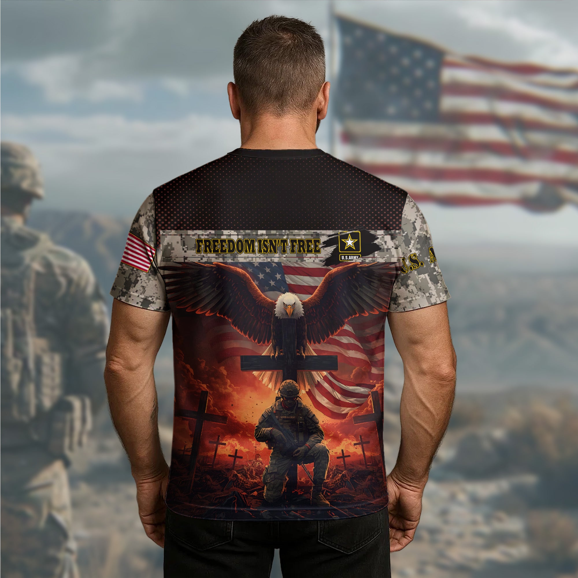 Honor the Fallen Under God Protected by Valor Carried by Freedom Proud Veteran Tribute All-over Print T-Shirt