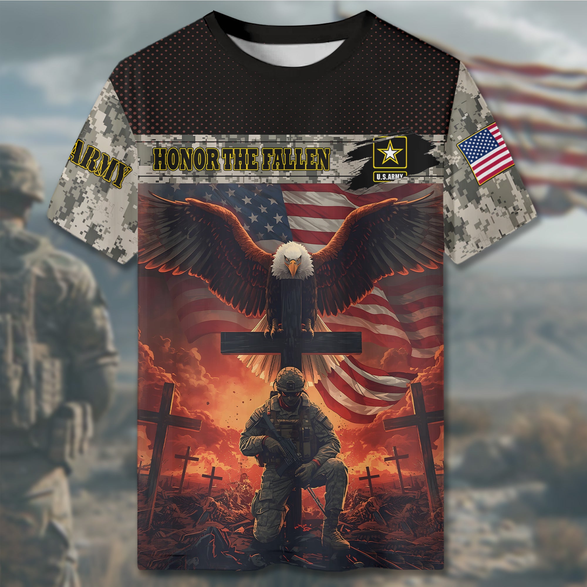 Honor the Fallen Under God Protected by Valor Carried by Freedom Proud Veteran Tribute All-over Print T-Shirt