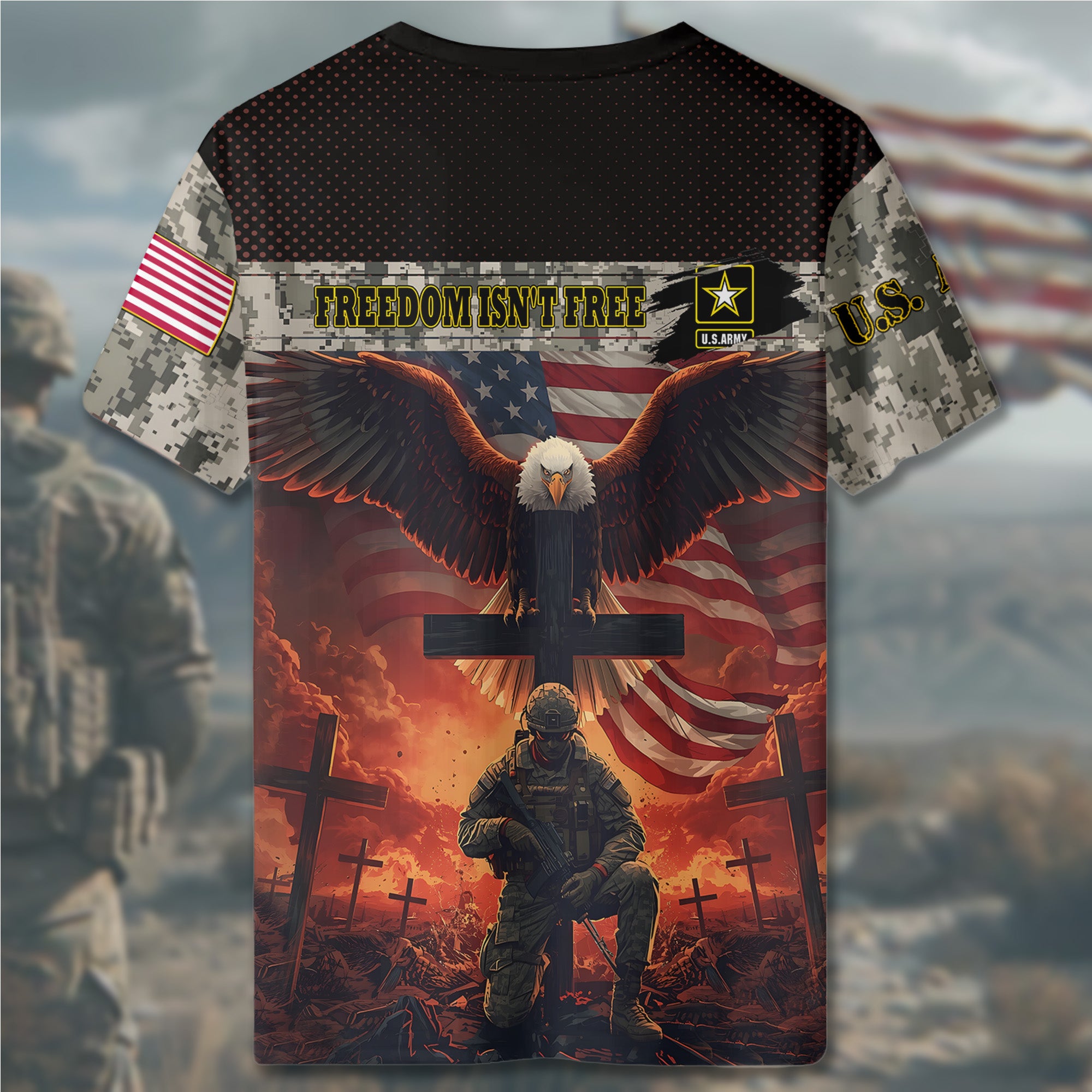 Honor the Fallen Under God Protected by Valor Carried by Freedom Proud Veteran Tribute All-over Print T-Shirt